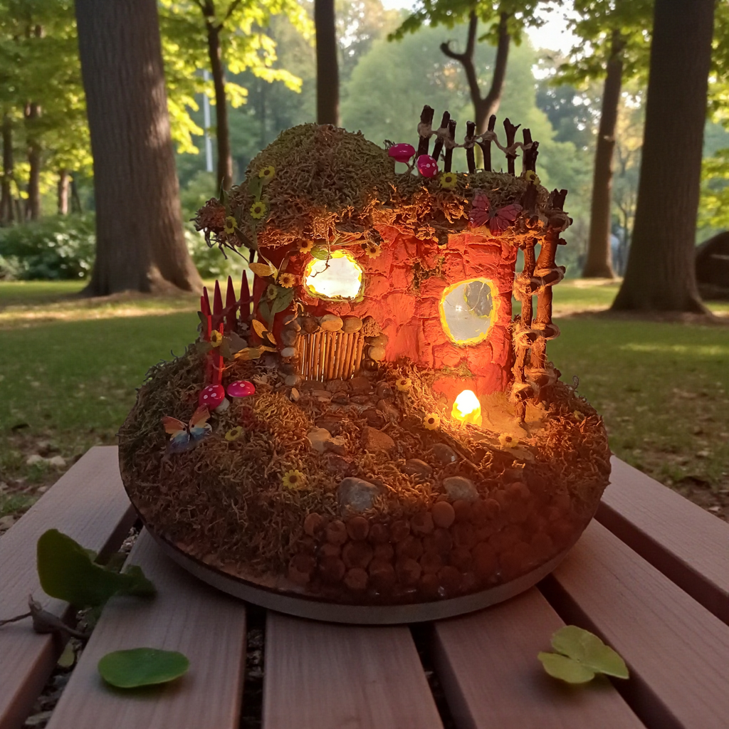 Geri Dönüşüm Cam Kavanoz LED Peri Evi – El Yapımı