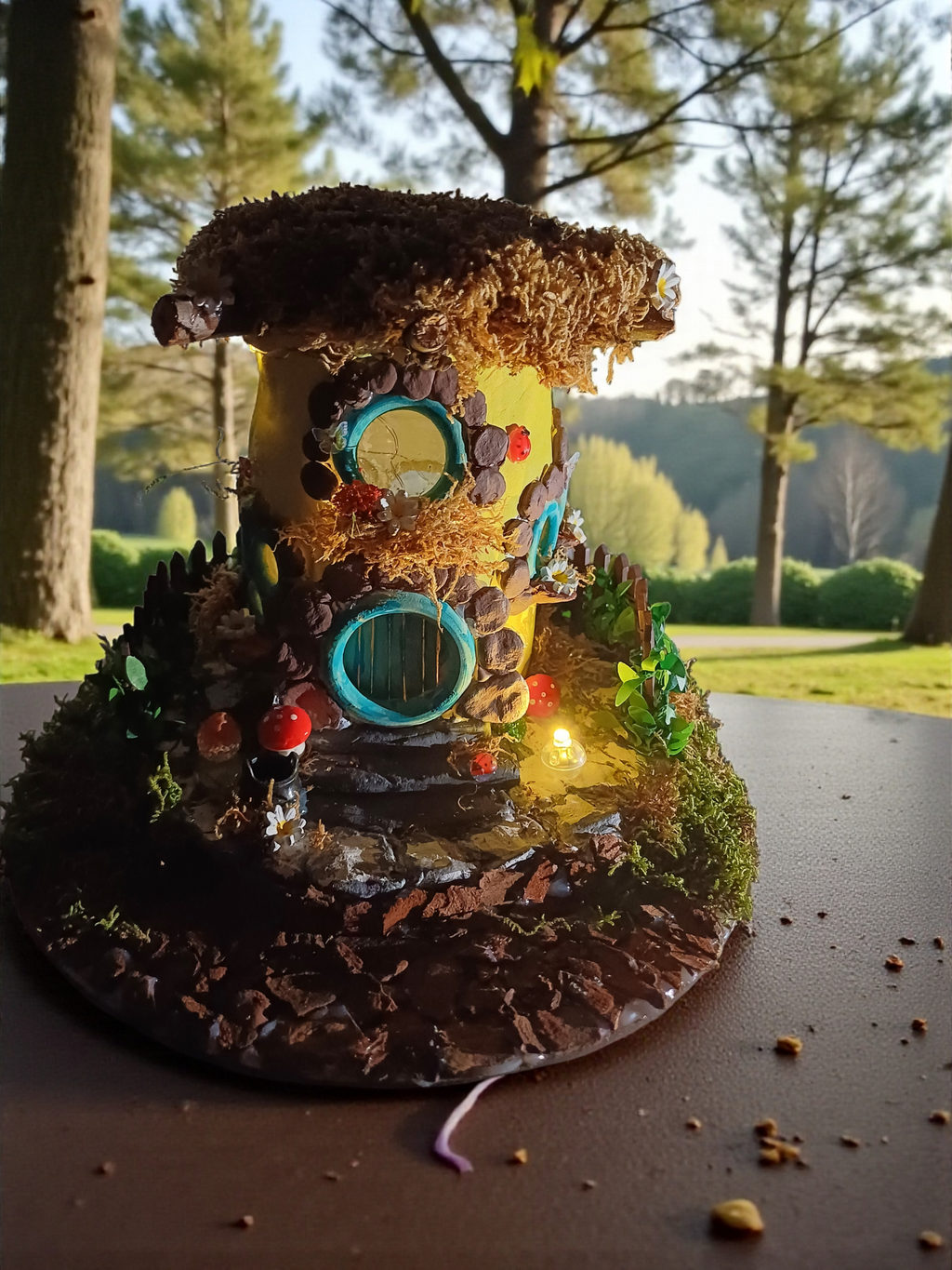 Güneş Sarısı Hobbit Evi – El Yapımı Doğal LED Dekor