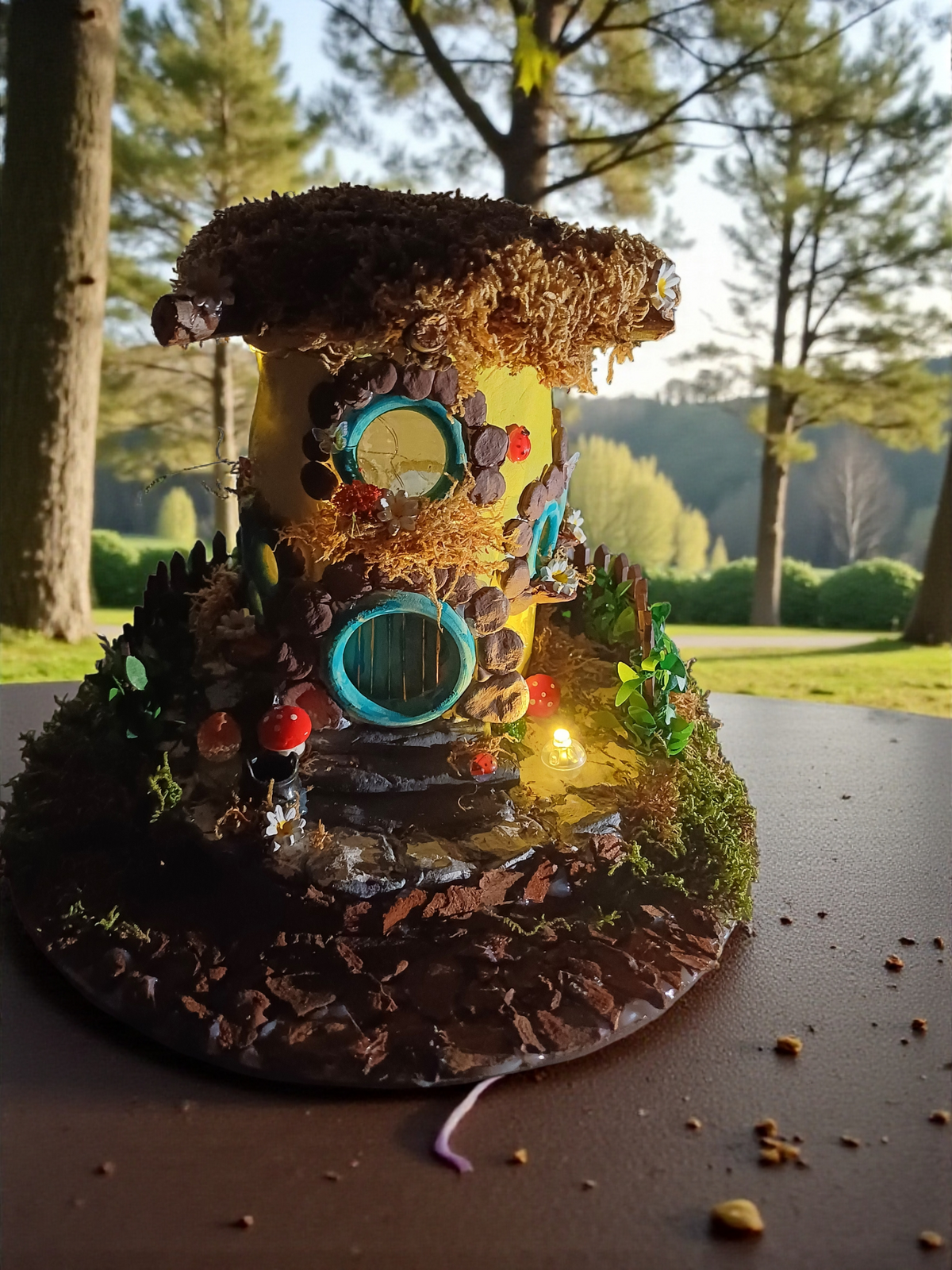 Güneş Sarısı Hobbit Evi – El Yapımı Doğal LED Dekor