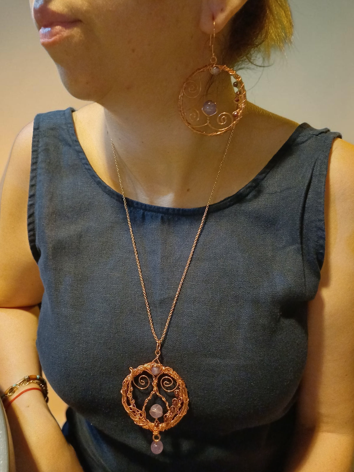 Handmade Amethyst & Agate Copper Wire Jewelry Set