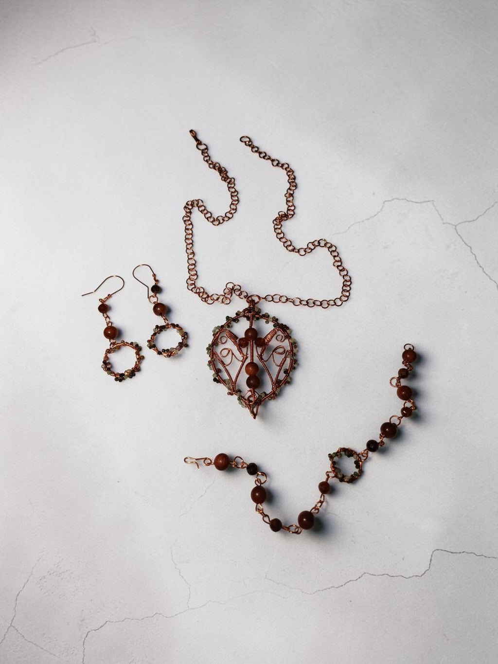 Handmade Copper Jewelry Set – Andız Beads, Wire Wrapped Necklace, Bracelet & Earrings