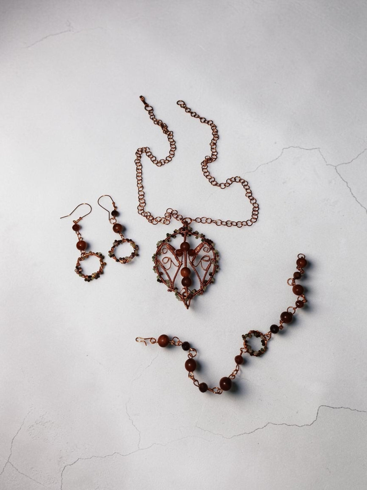 Handmade Copper Jewelry Set – Andız Beads, Wire Wrapped Necklace, Bracelet & Earrings