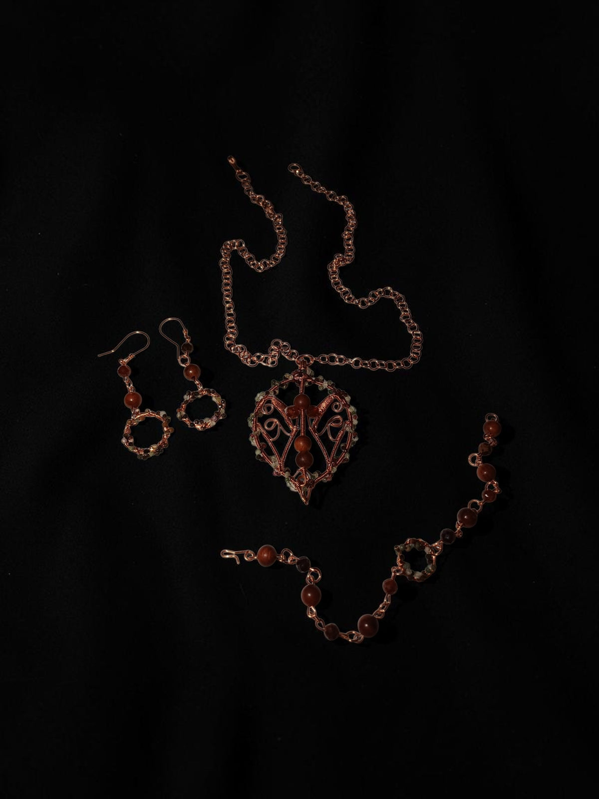 Handmade Copper Jewelry Set – Andız Beads, Wire Wrapped Necklace, Bracelet & Earrings