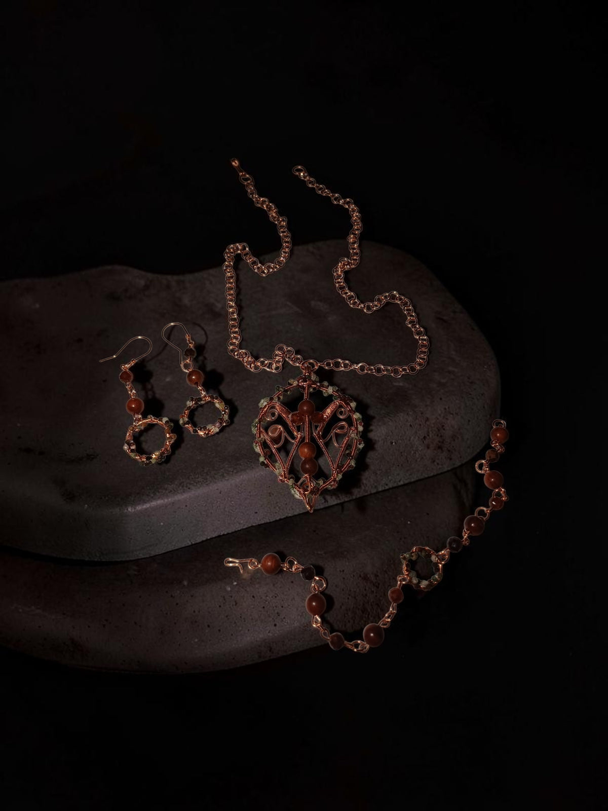 Handmade Copper Jewelry Set – Andız Beads, Wire Wrapped Necklace, Bracelet & Earrings