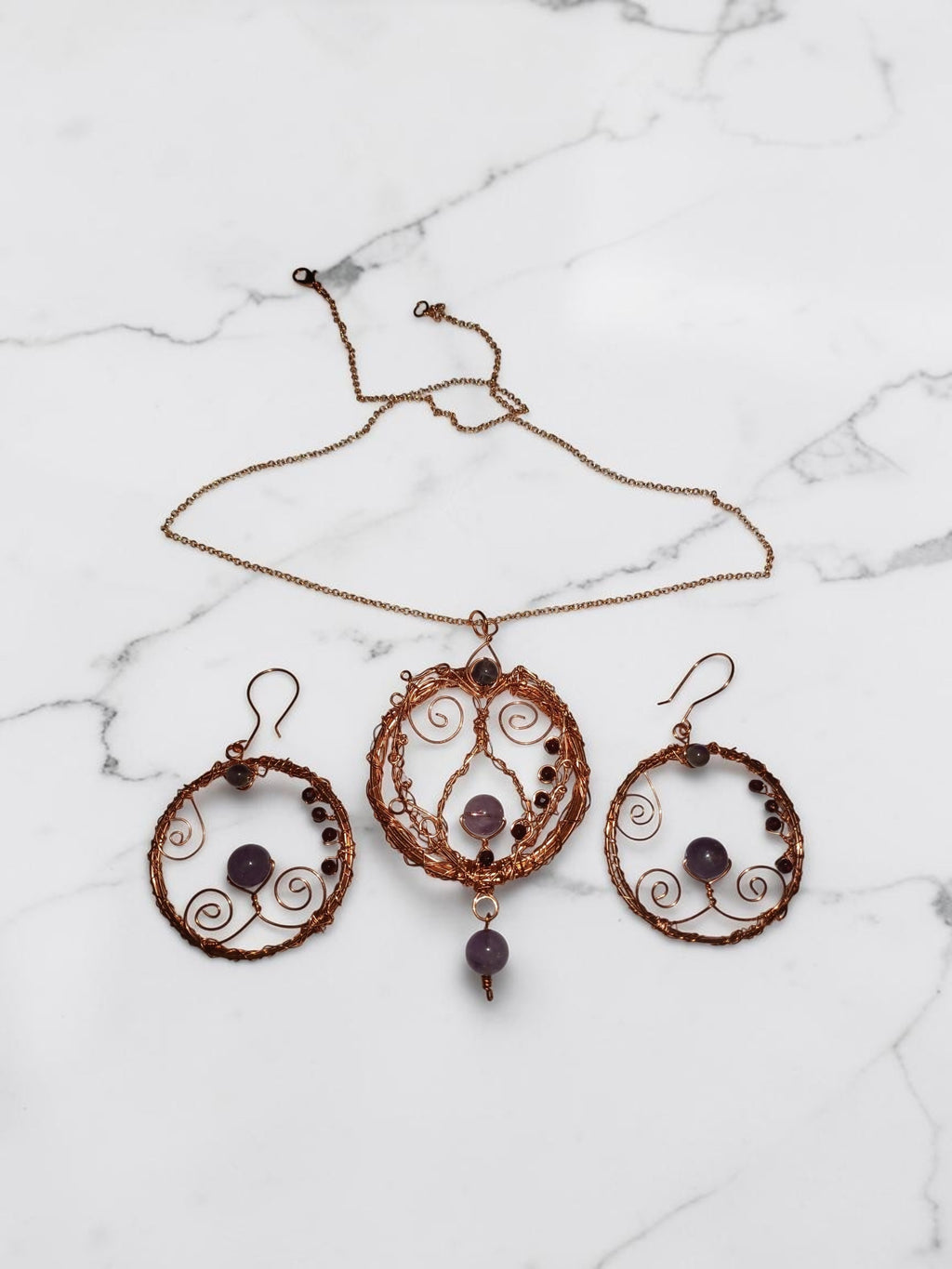 Handmade Amethyst & Agate Copper Wire Jewelry Set