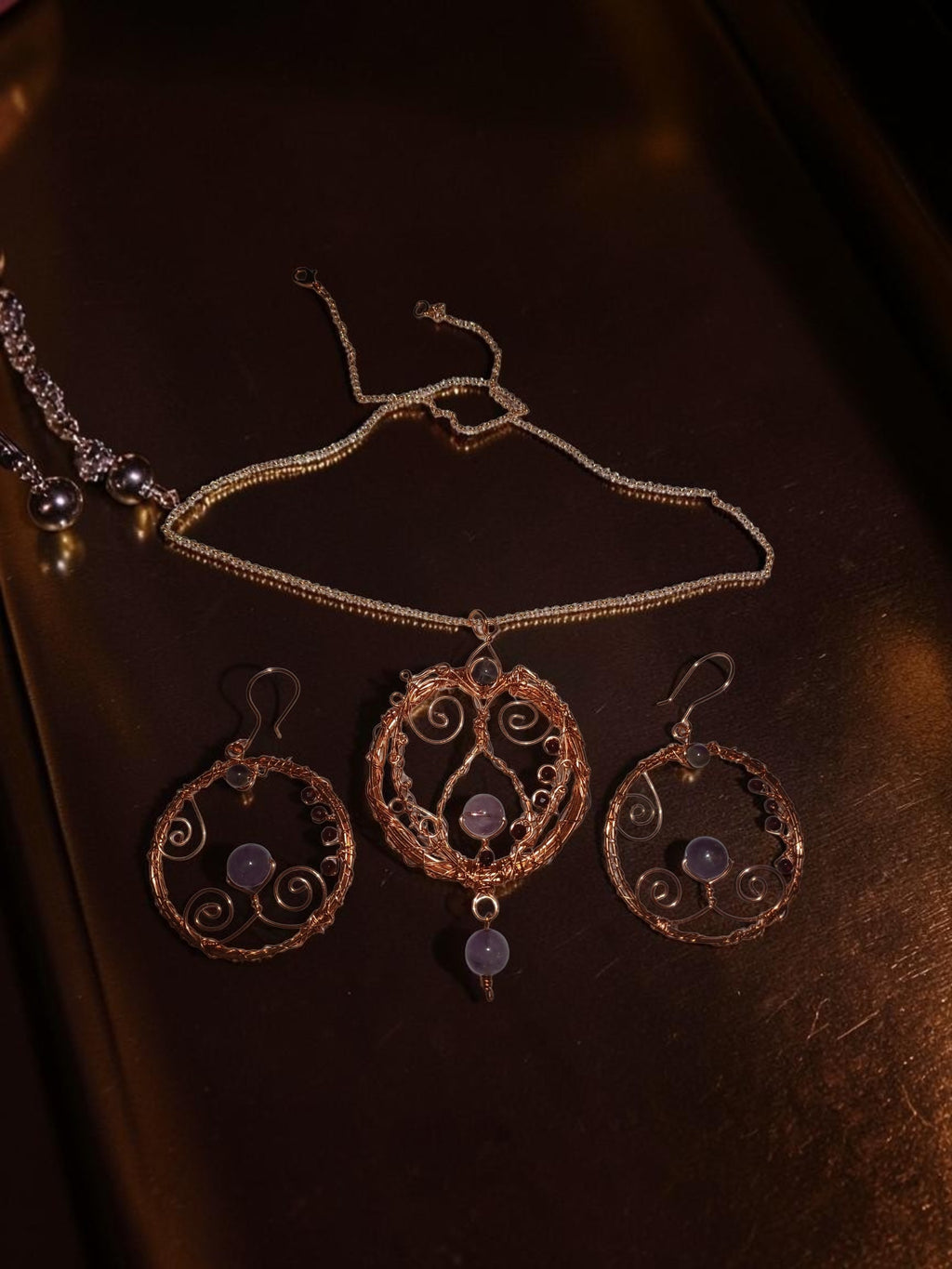 Handmade Amethyst & Agate Copper Wire Jewelry Set