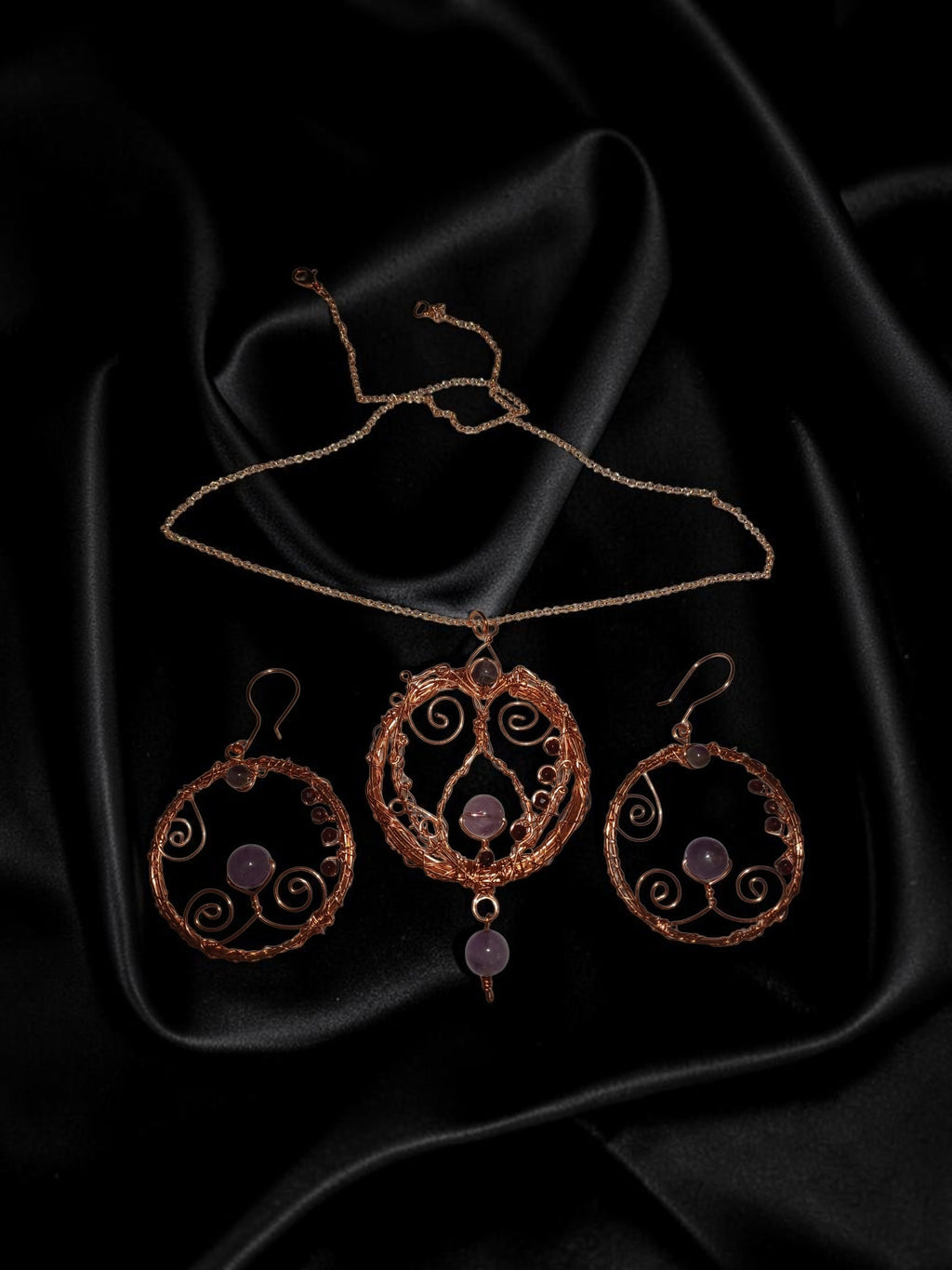 Handmade Amethyst & Agate Copper Wire Jewelry Set