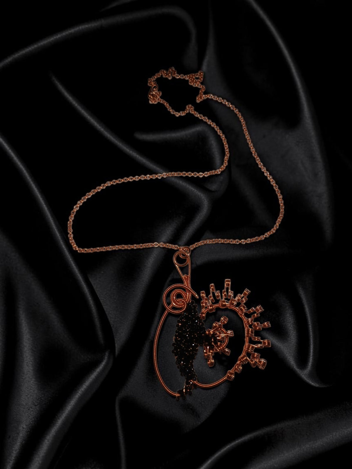 Handmade Copper & Black Miyuki Bead Jewelry Set – Wire Wrapped Necklace & Earrings