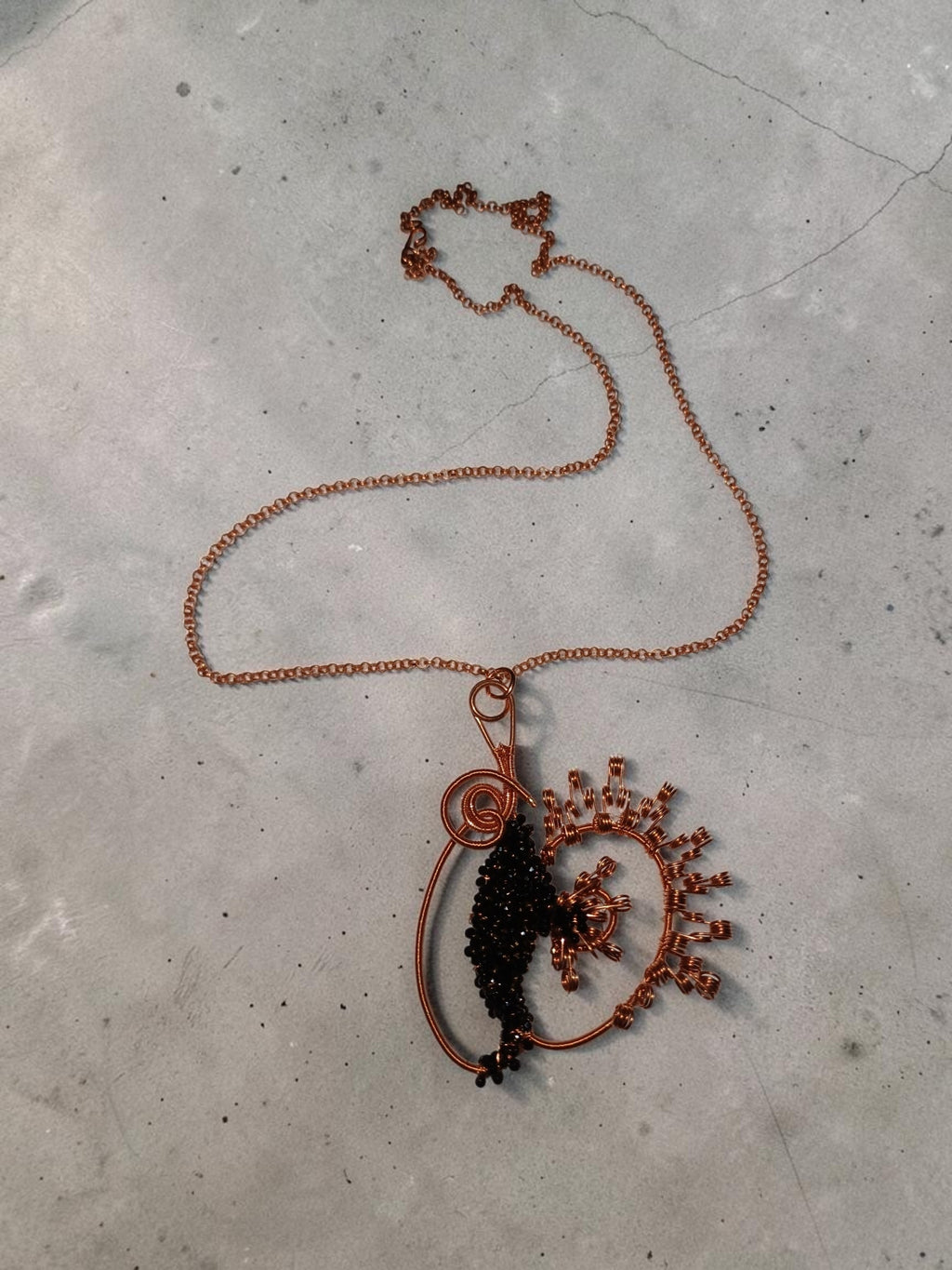 Handmade Copper & Black Miyuki Bead Jewelry Set – Wire Wrapped Necklace & Earrings