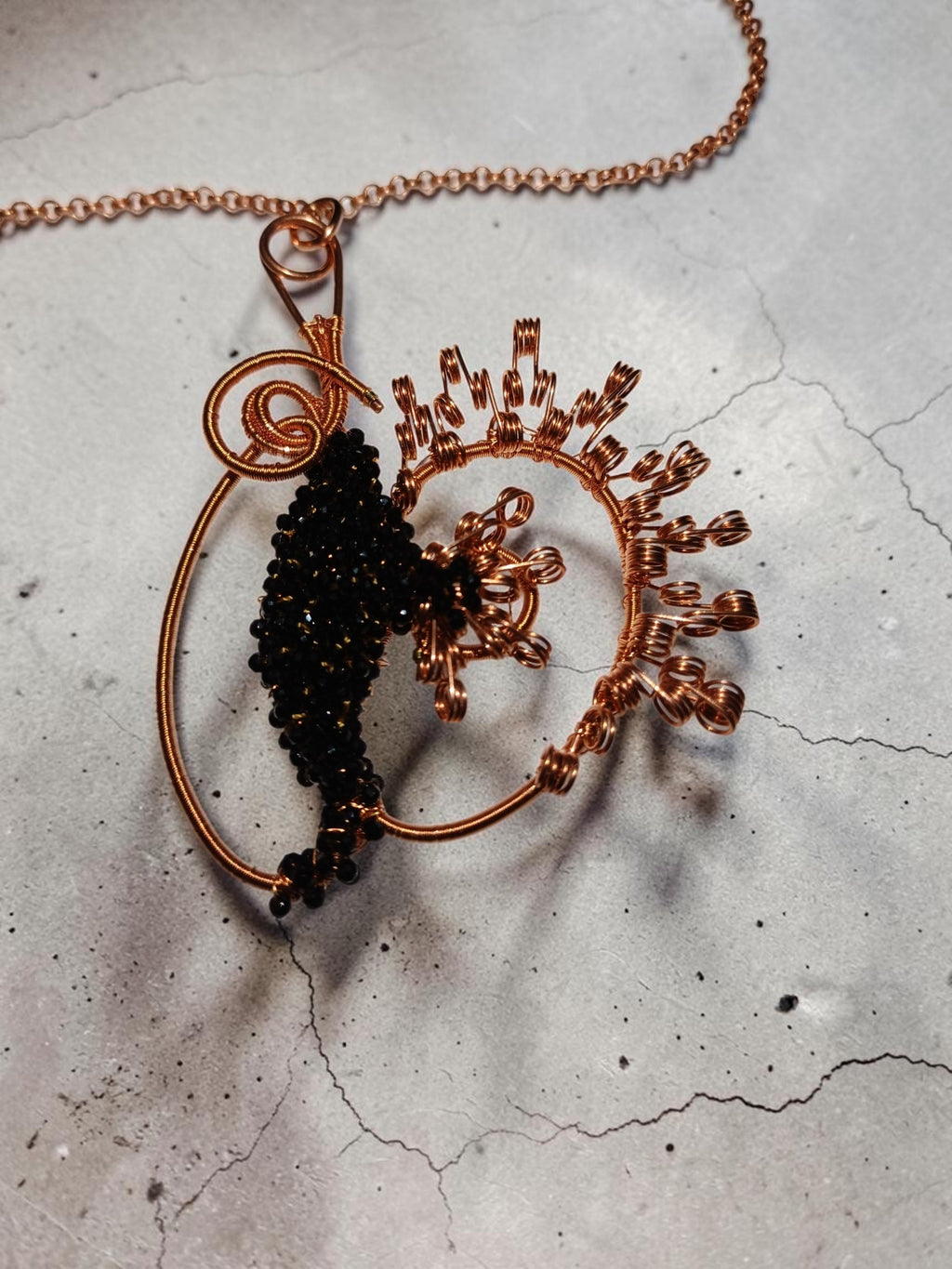 Handmade Copper & Black Miyuki Bead Jewelry Set – Wire Wrapped Necklace & Earrings