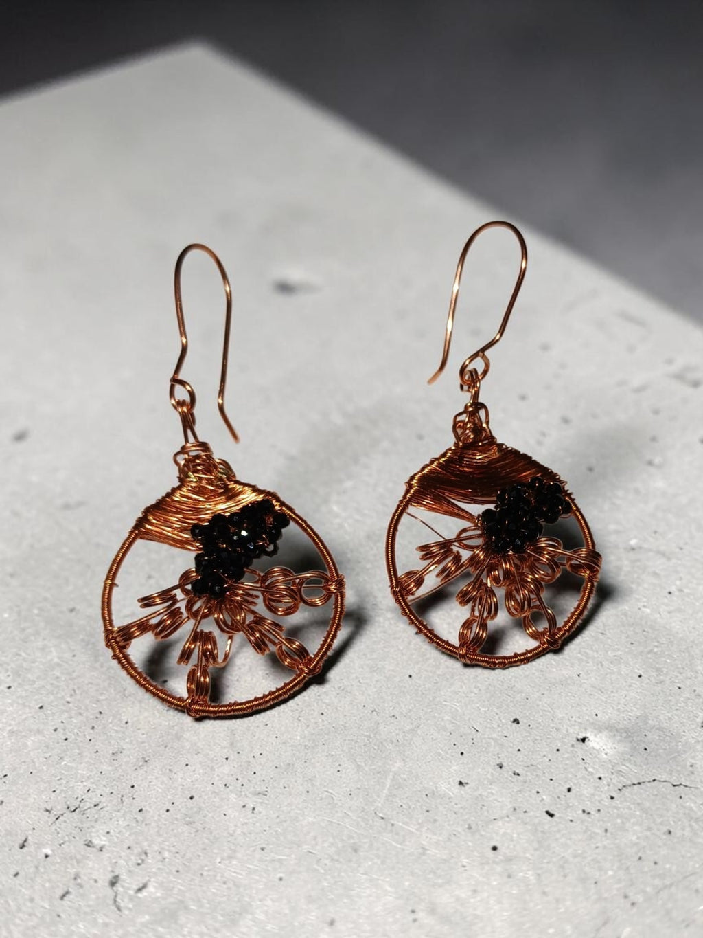 Handmade Copper & Black Miyuki Bead Jewelry Set – Wire Wrapped Necklace & Earrings