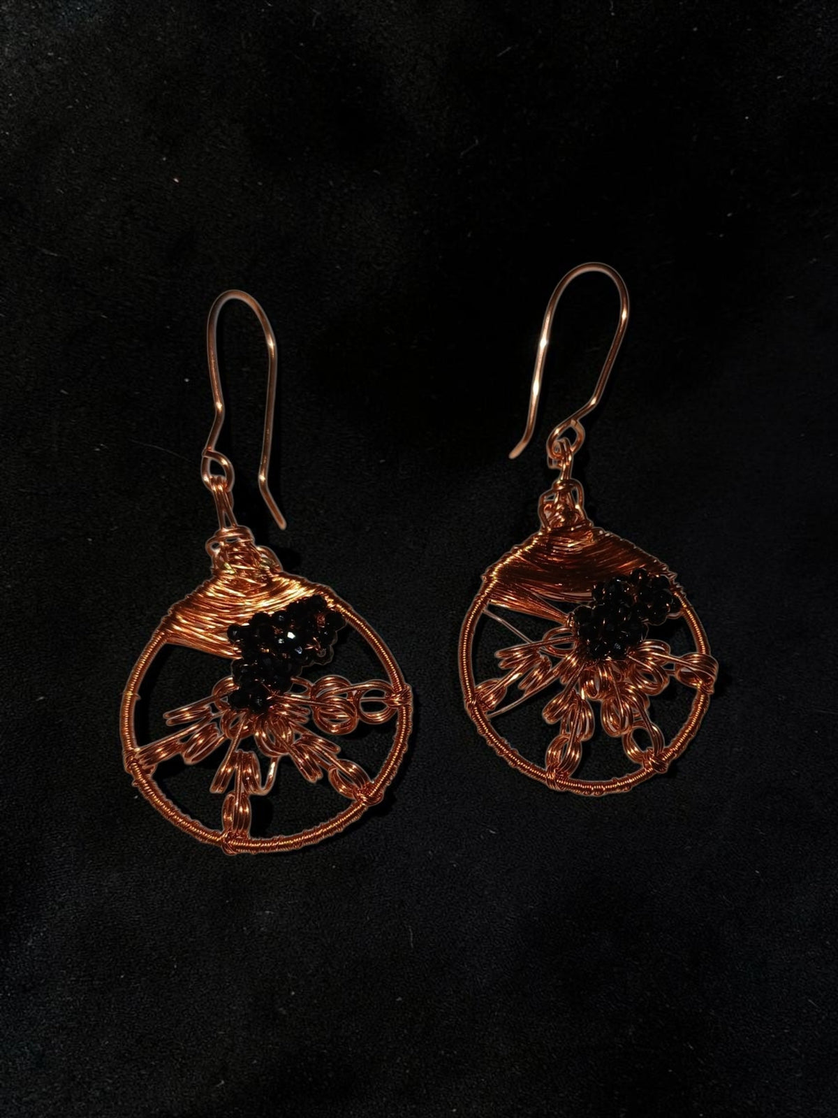 Handmade Copper & Black Miyuki Bead Jewelry Set – Wire Wrapped Necklace & Earrings