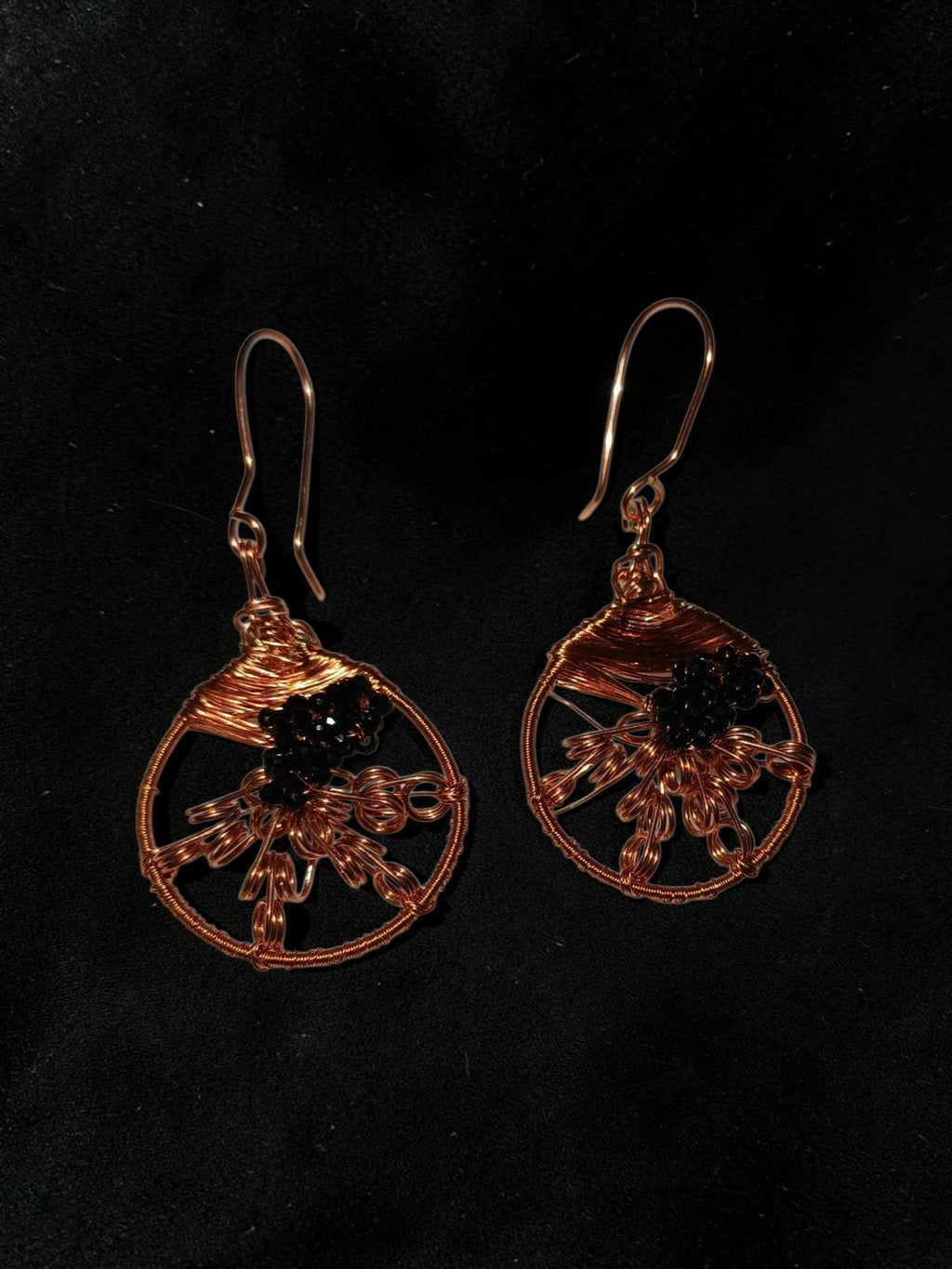 Handmade Copper & Black Miyuki Bead Jewelry Set – Wire Wrapped Necklace & Earrings