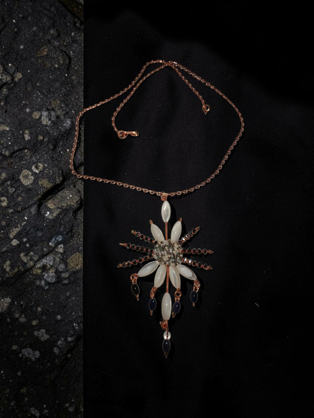 Handmade Copper Jewelry Set – Star Design with Mother-of-Pearl, Hematite & Agate