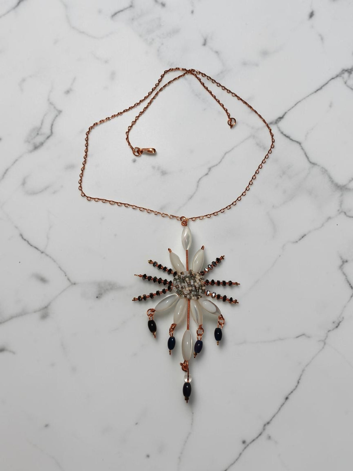 Handmade Copper Jewelry Set – Star Design with Mother-of-Pearl, Hematite & Agate