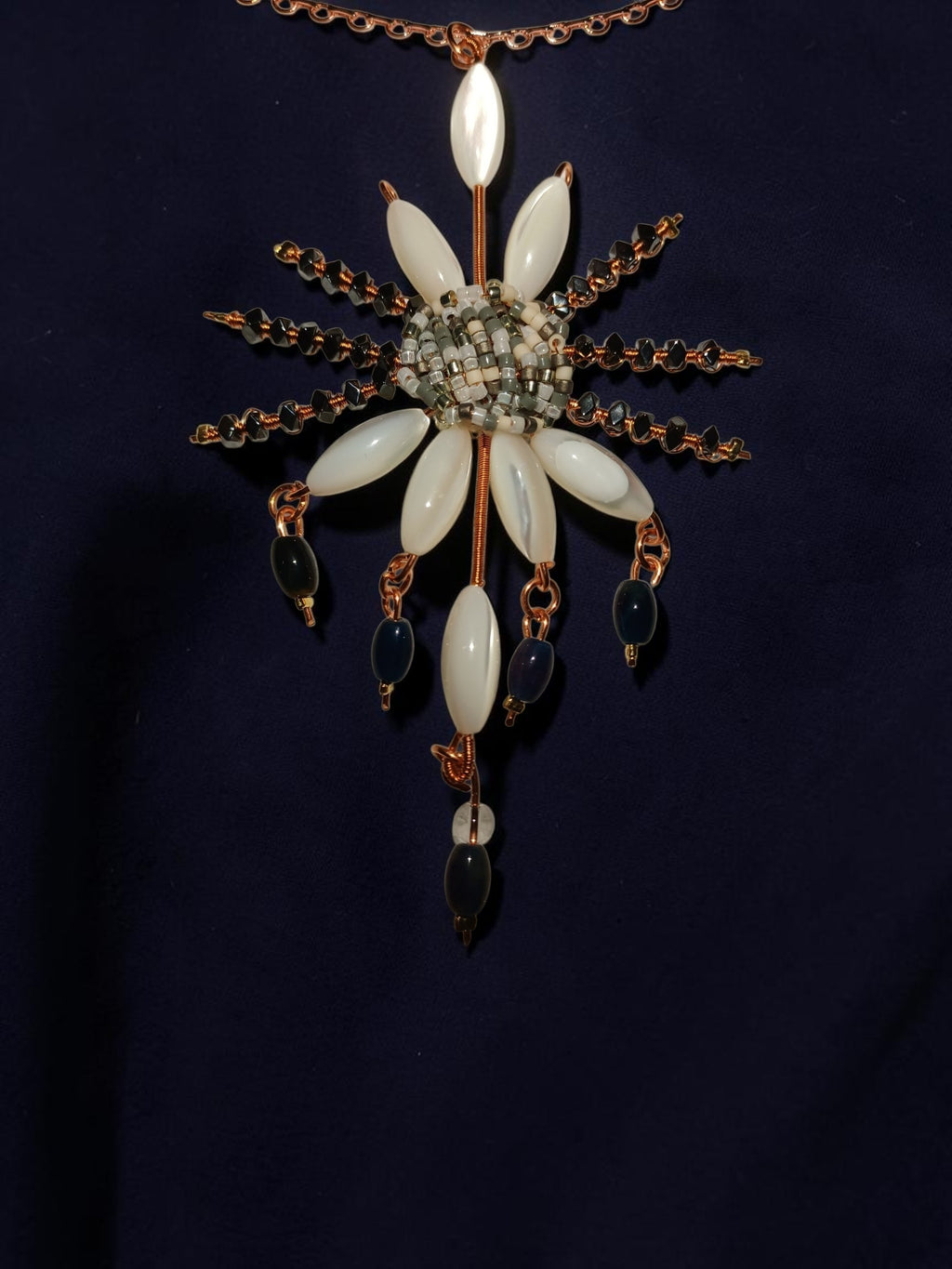 Handmade Copper Jewelry Set – Star Design with Mother-of-Pearl, Hematite & Agate