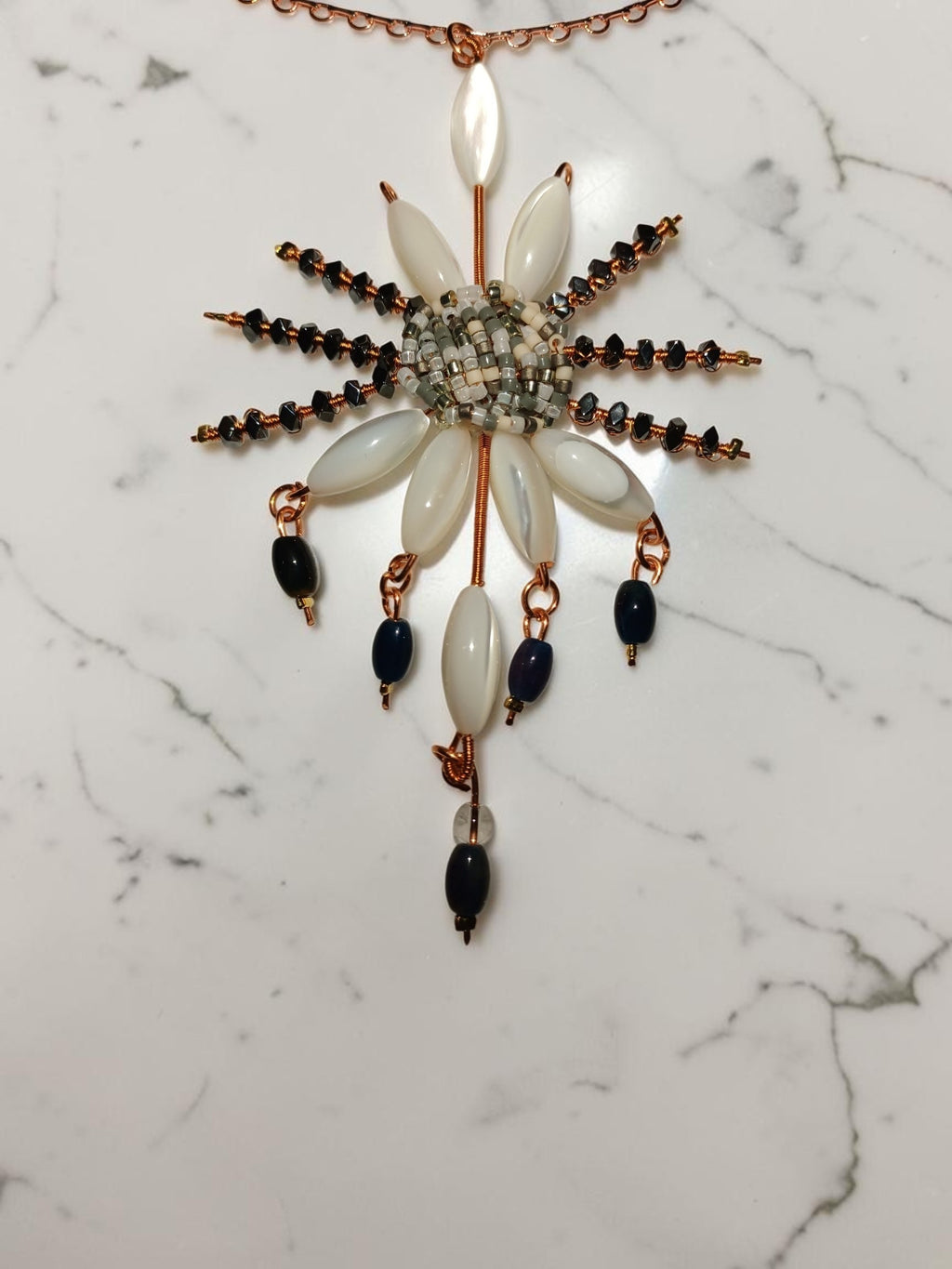 Handmade Copper Jewelry Set – Star Design with Mother-of-Pearl, Hematite & Agate
