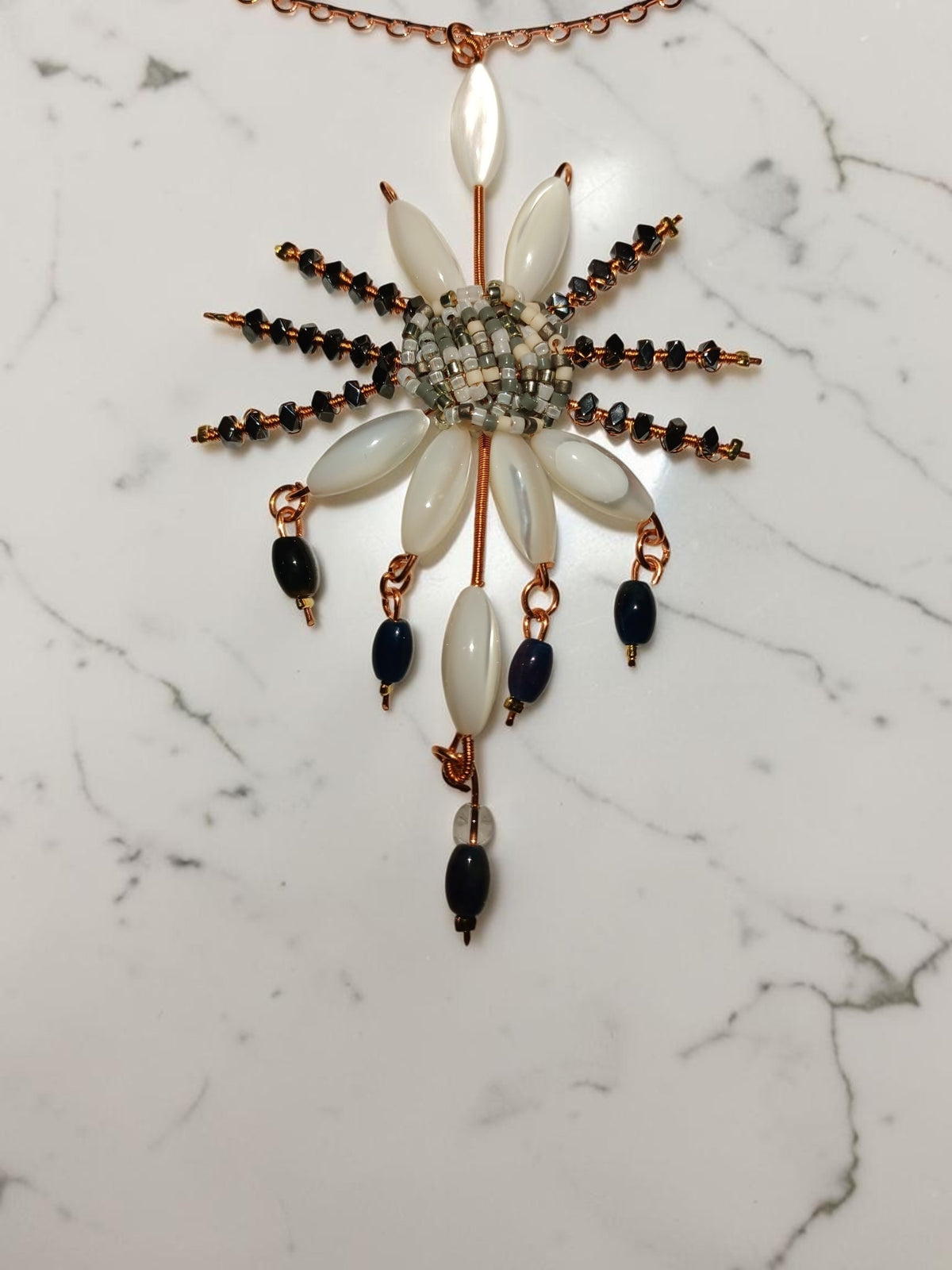 Handmade Copper Jewelry Set – Star Design with Mother-of-Pearl, Hematite & Agate