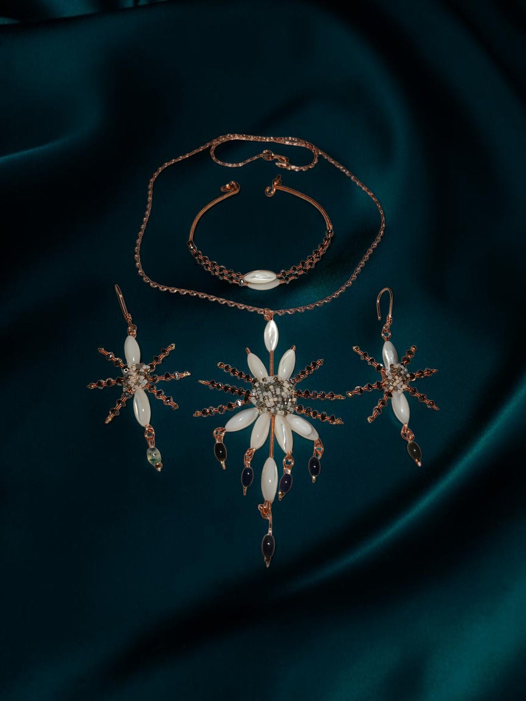 Handmade Copper Jewelry Set – Star Design with Mother-of-Pearl, Hematite & Agate