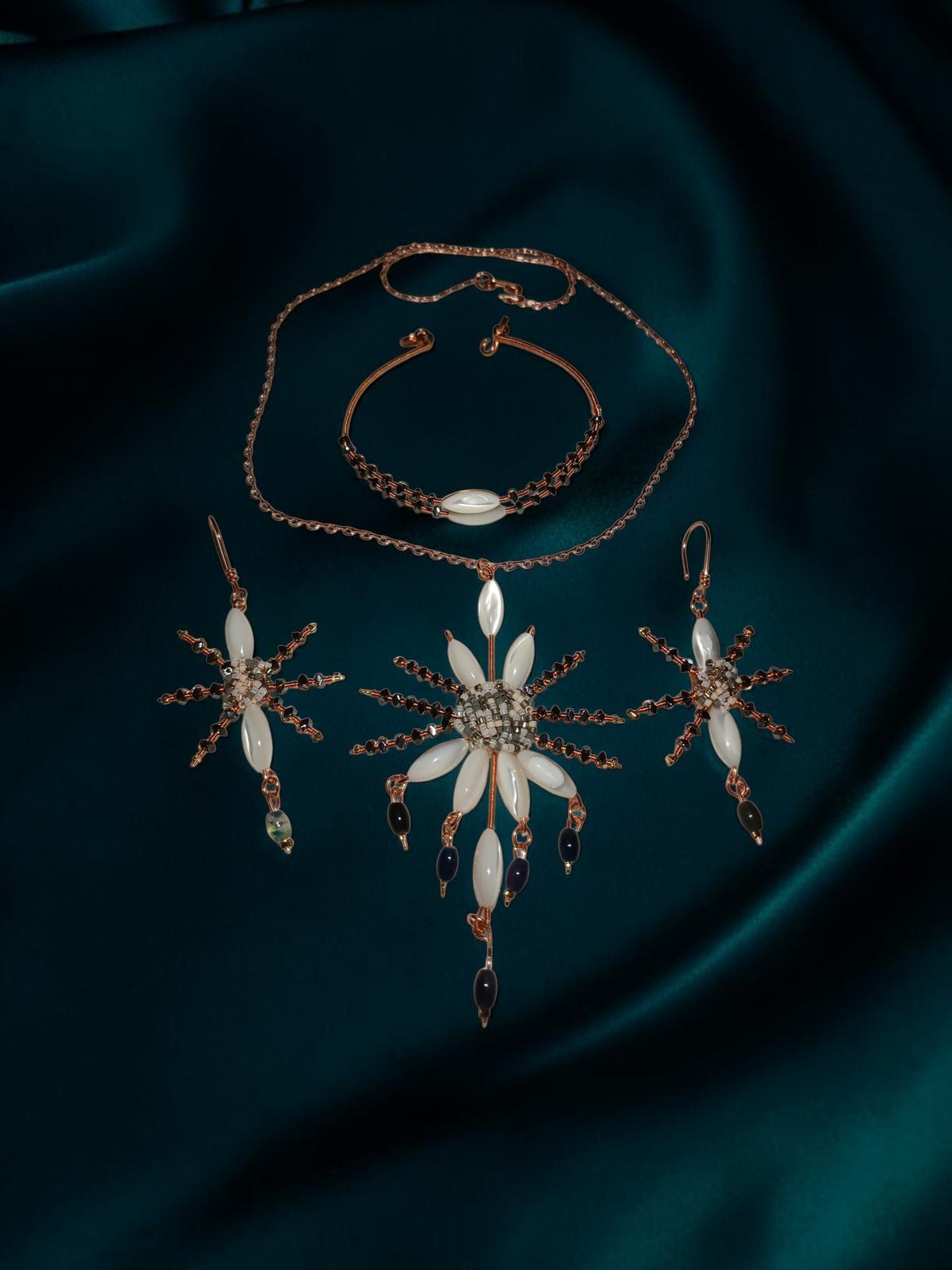 Handmade Copper Jewelry Set – Star Design with Mother-of-Pearl, Hematite & Agate