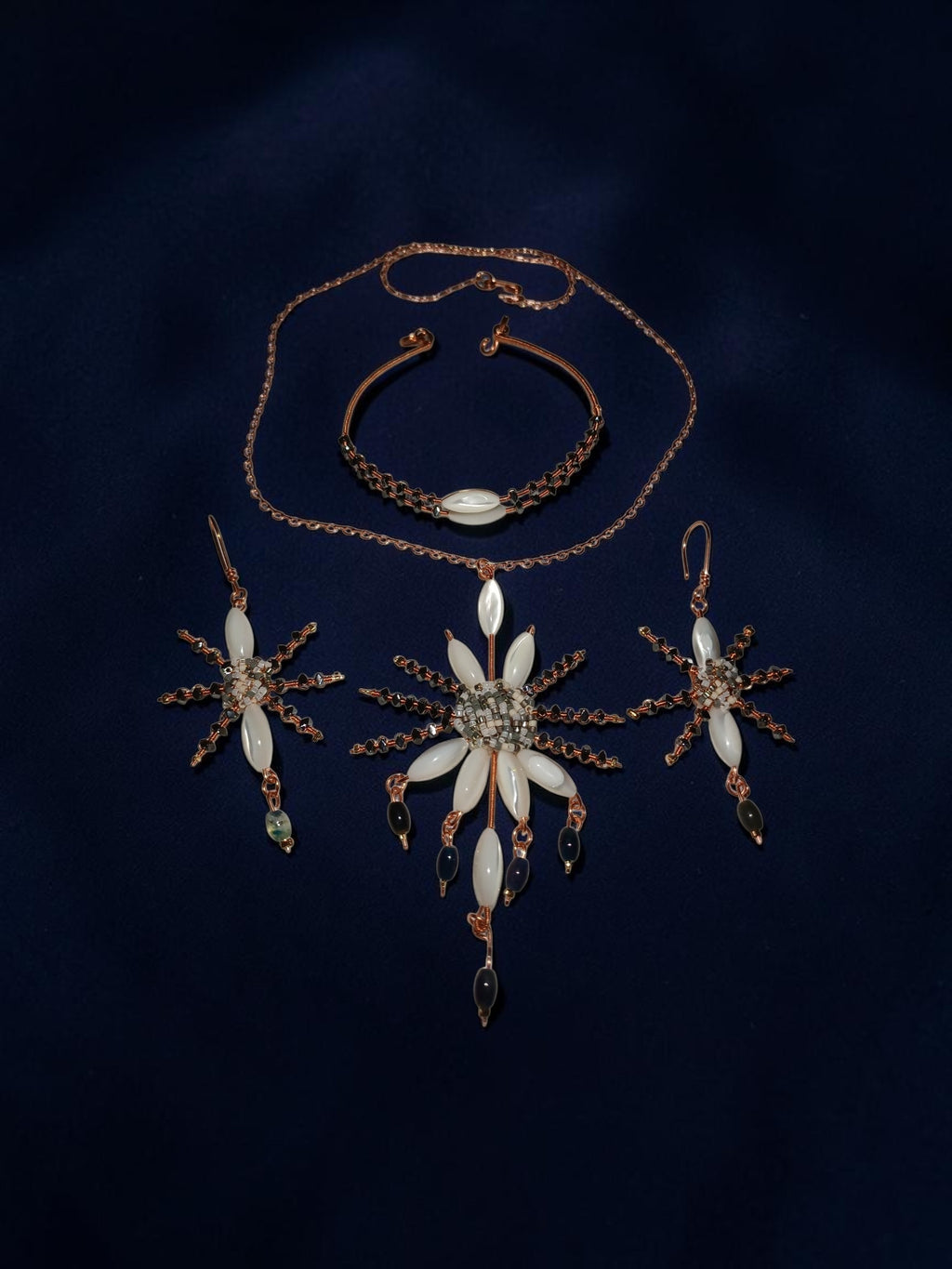 Handmade Copper Jewelry Set – Star Design with Mother-of-Pearl, Hematite & Agate