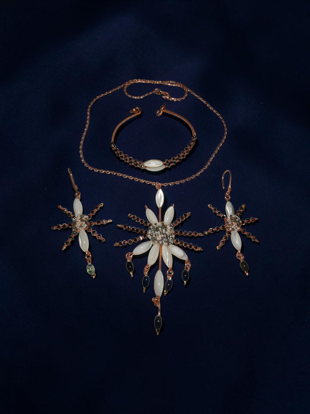 Handmade Copper Jewelry Set – Star Design with Mother-of-Pearl, Hematite & Agate