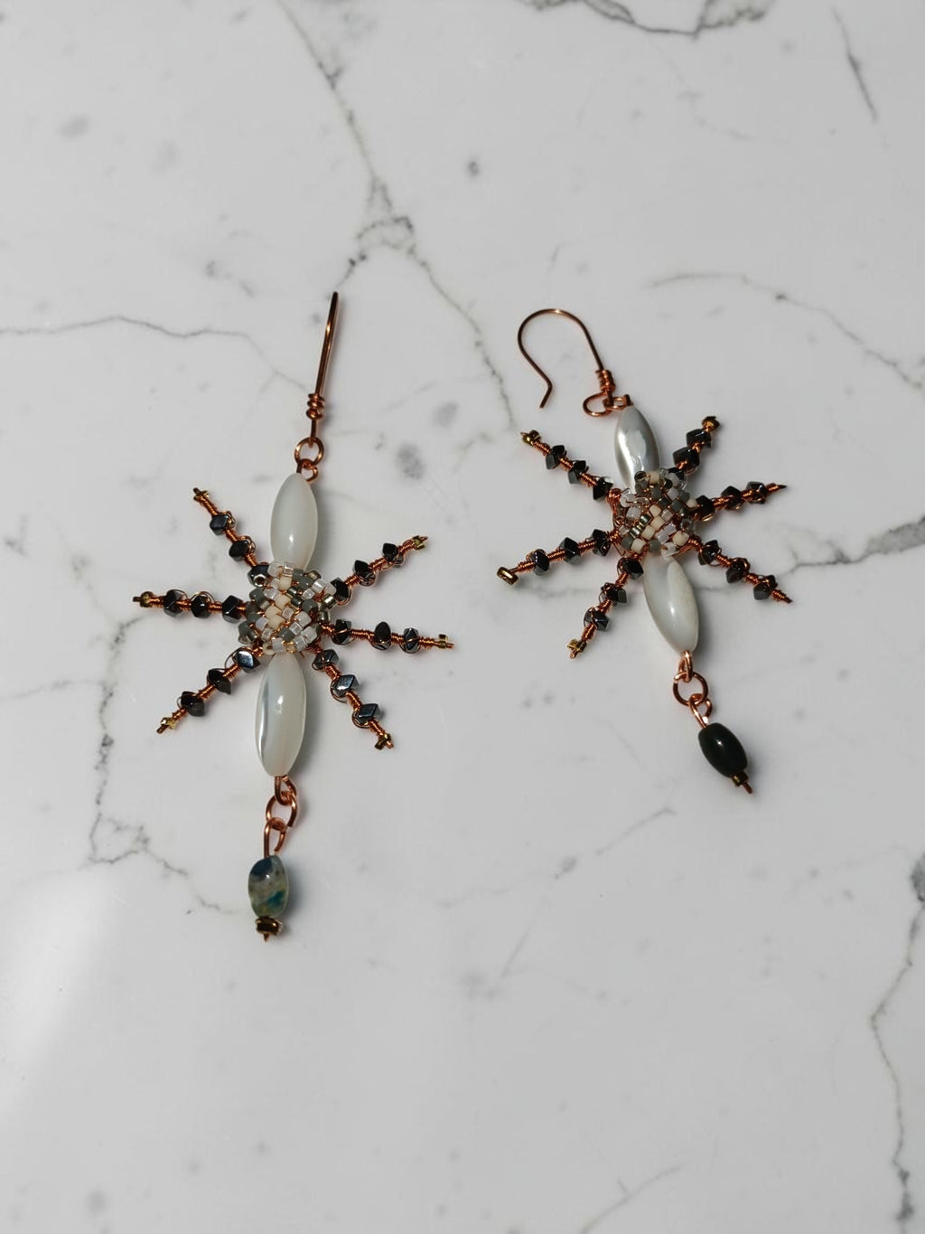 Handmade Copper Jewelry Set – Star Design with Mother-of-Pearl, Hematite & Agate