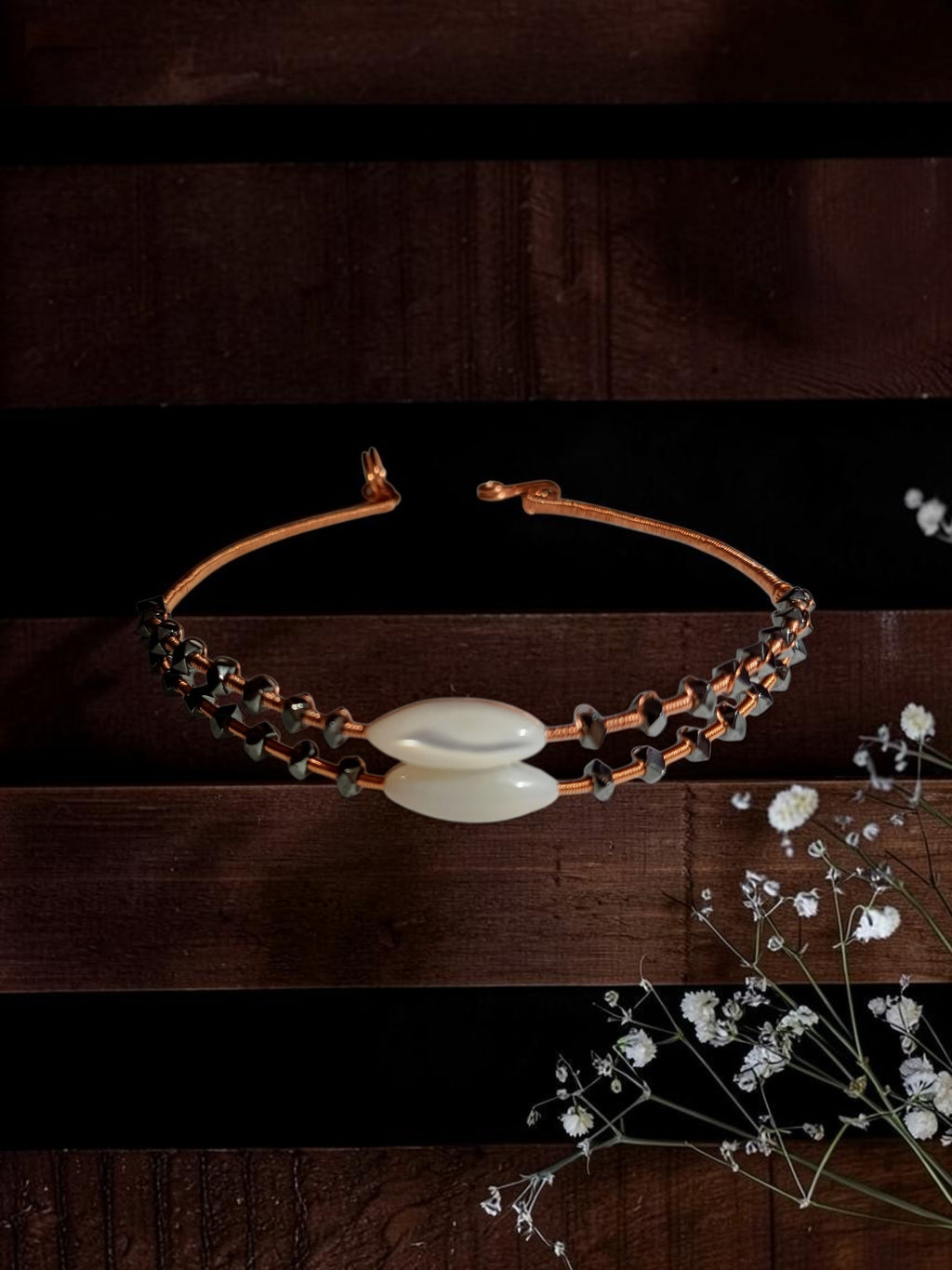 Handmade Copper Jewelry Set – Star Design with Mother-of-Pearl, Hematite & Agate