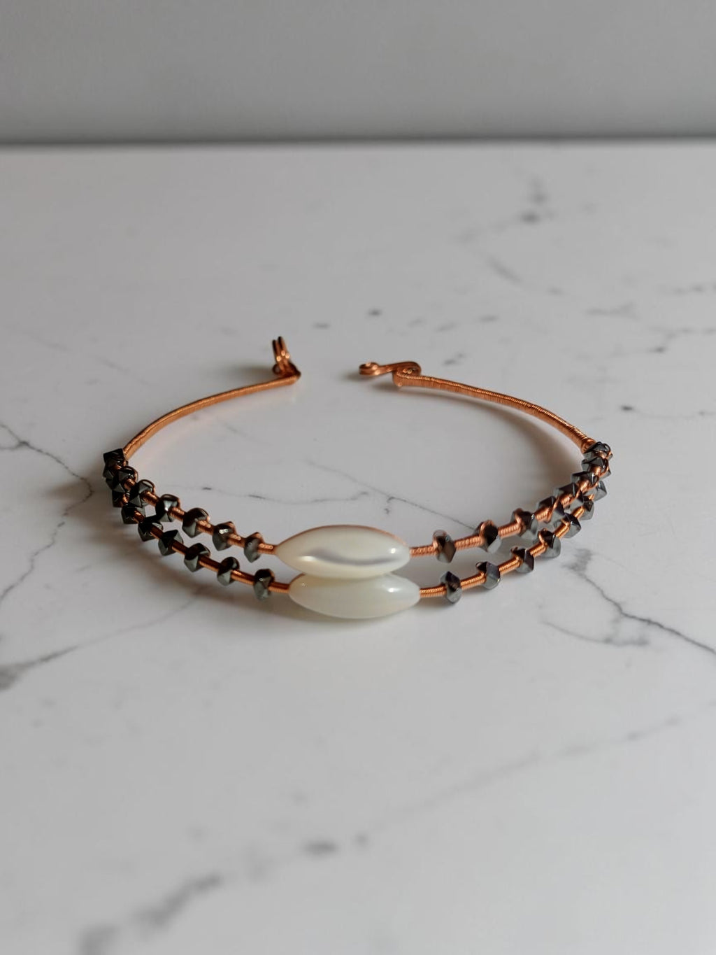 Handmade Copper Jewelry Set – Star Design with Mother-of-Pearl, Hematite & Agate