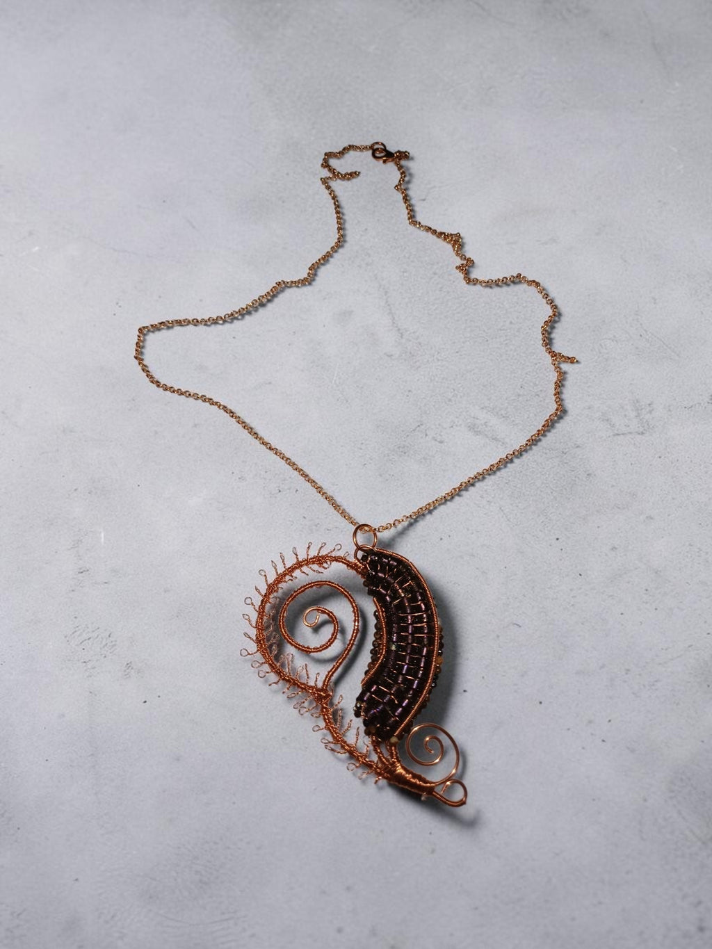 Handmade Copper Jewelry Set – Purple Spiral Hematite & Agate, Statement Necklace & Earrings