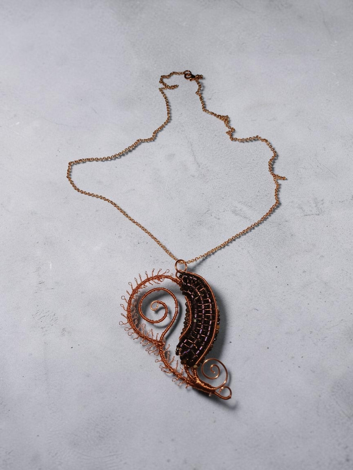 Handmade Copper Jewelry Set – Purple Spiral Hematite & Agate, Statement Necklace & Earrings