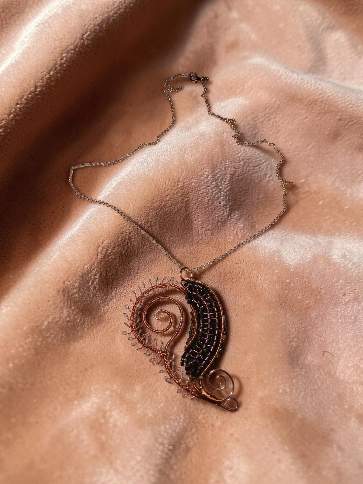 Handmade Copper Jewelry Set – Purple Spiral Hematite & Agate, Statement Necklace & Earrings