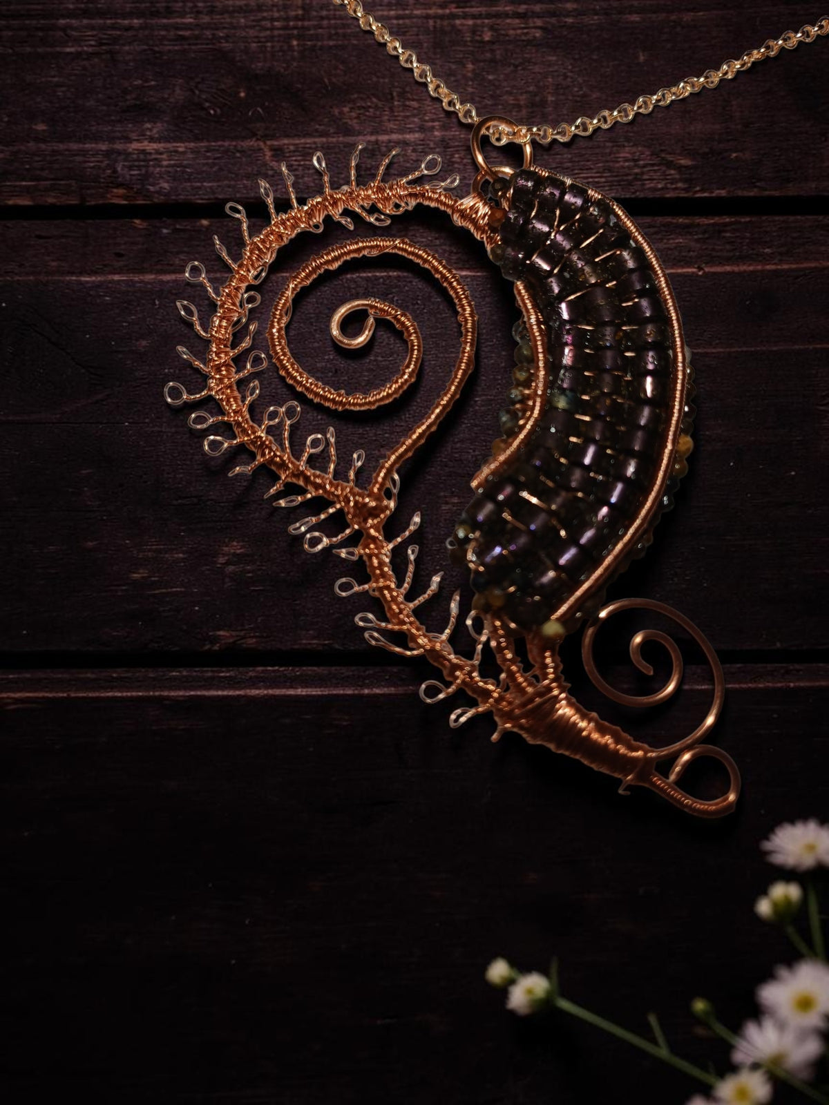 Handmade Copper Jewelry Set – Purple Spiral Hematite & Agate, Statement Necklace & Earrings