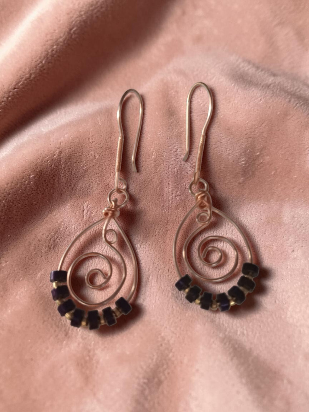 Handmade Copper Jewelry Set – Purple Spiral Hematite & Agate, Statement Necklace & Earrings