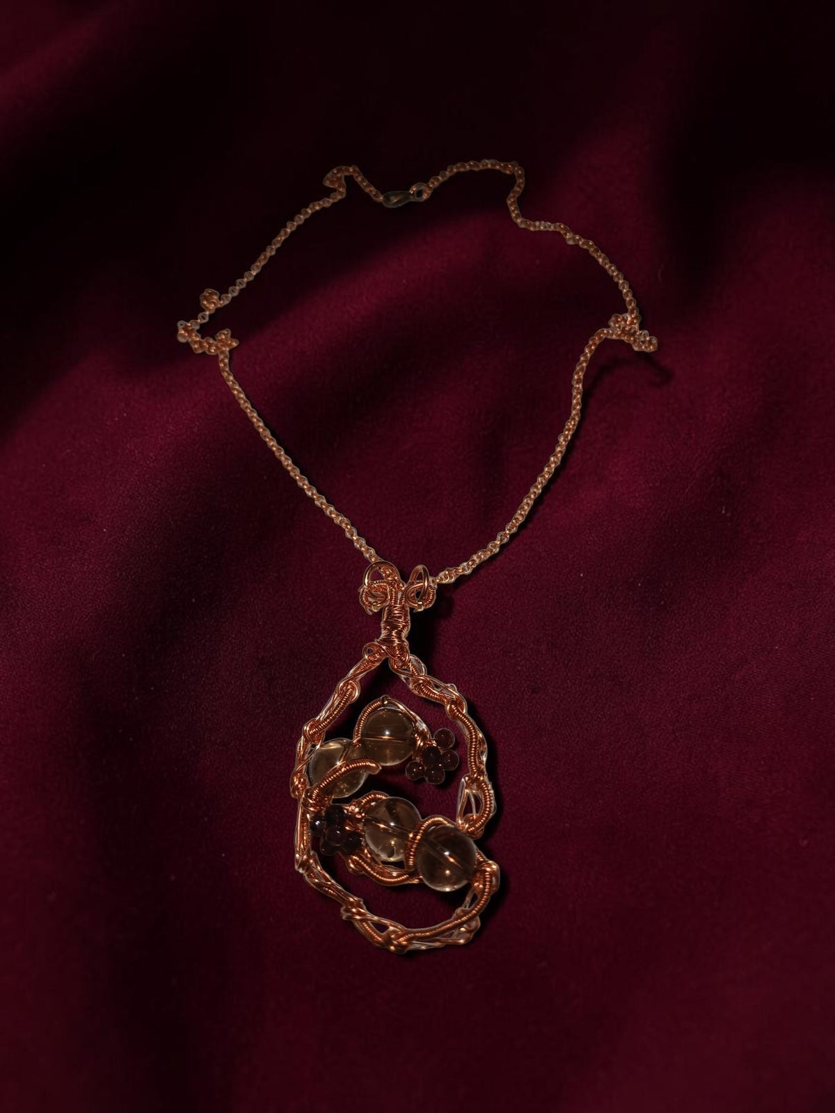 Handmade Copper & Smoky Quartz Jewelry Set – Geometric Necklace, Bracelet & Earrings