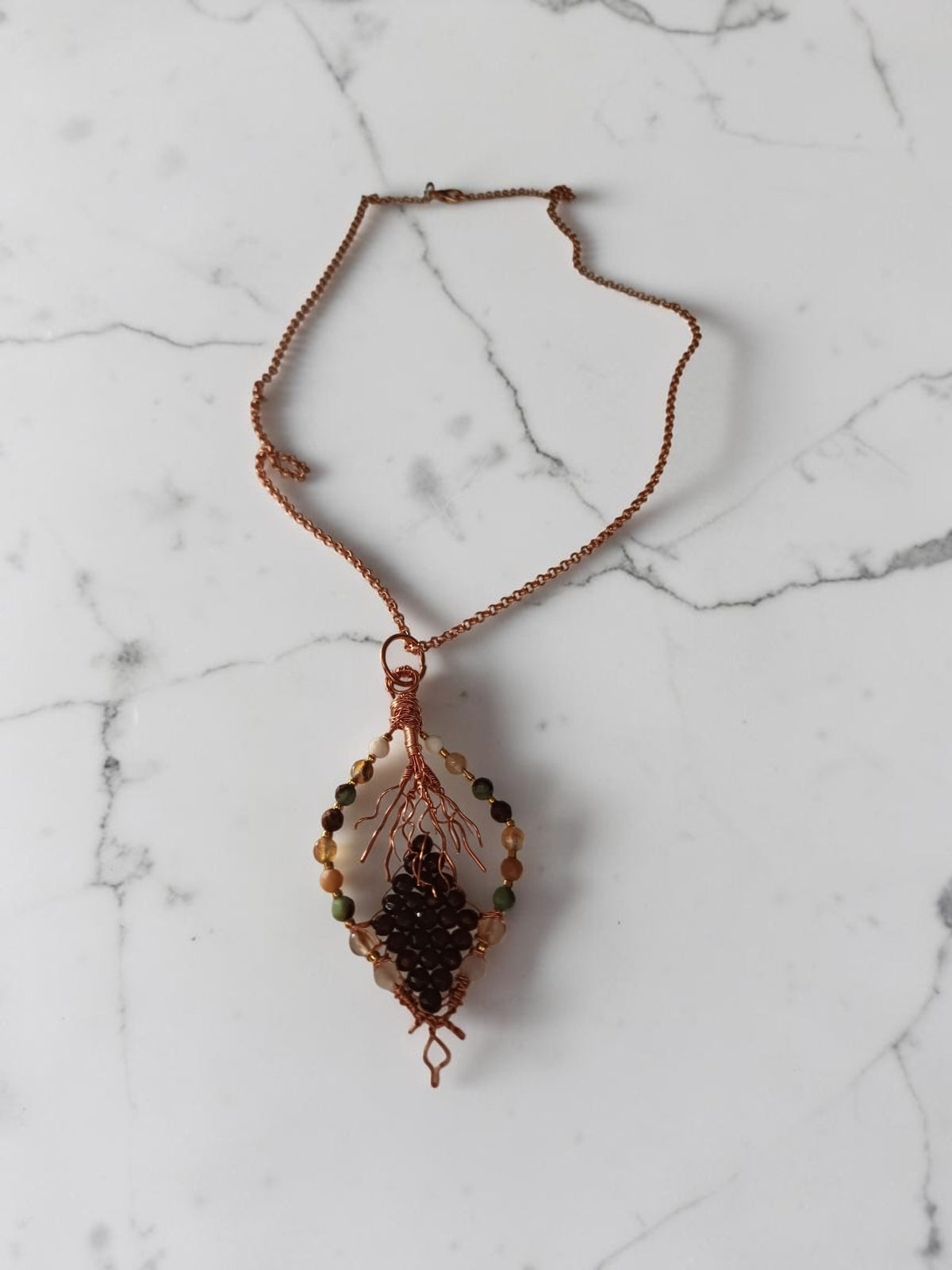 Handmade Copper Leaf Jewelry Set – Garnet & Agate (3-Piece)