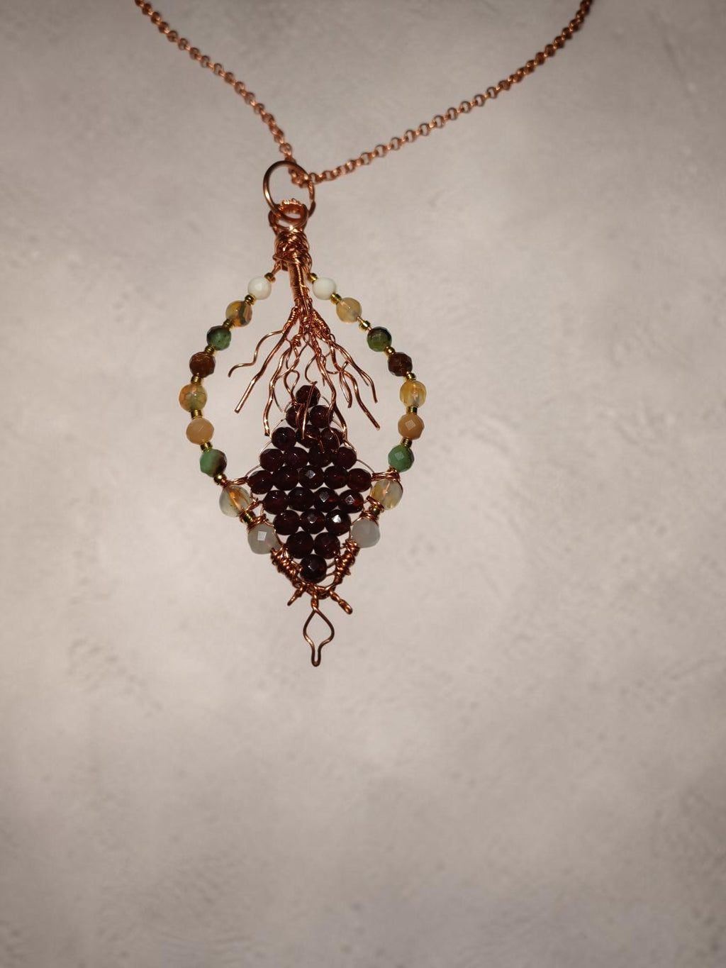 Handmade Copper Leaf Jewelry Set – Garnet & Agate (3-Piece)