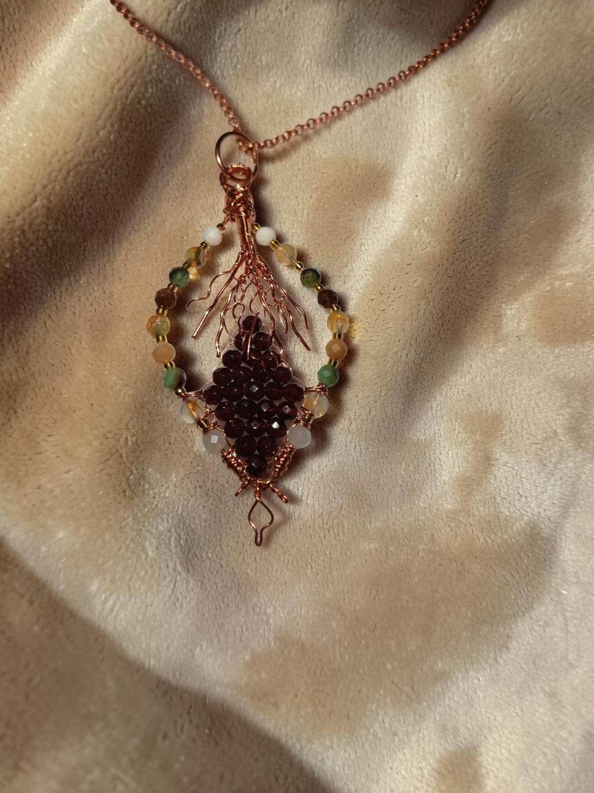 Handmade Copper Leaf Jewelry Set – Garnet & Agate (3-Piece)