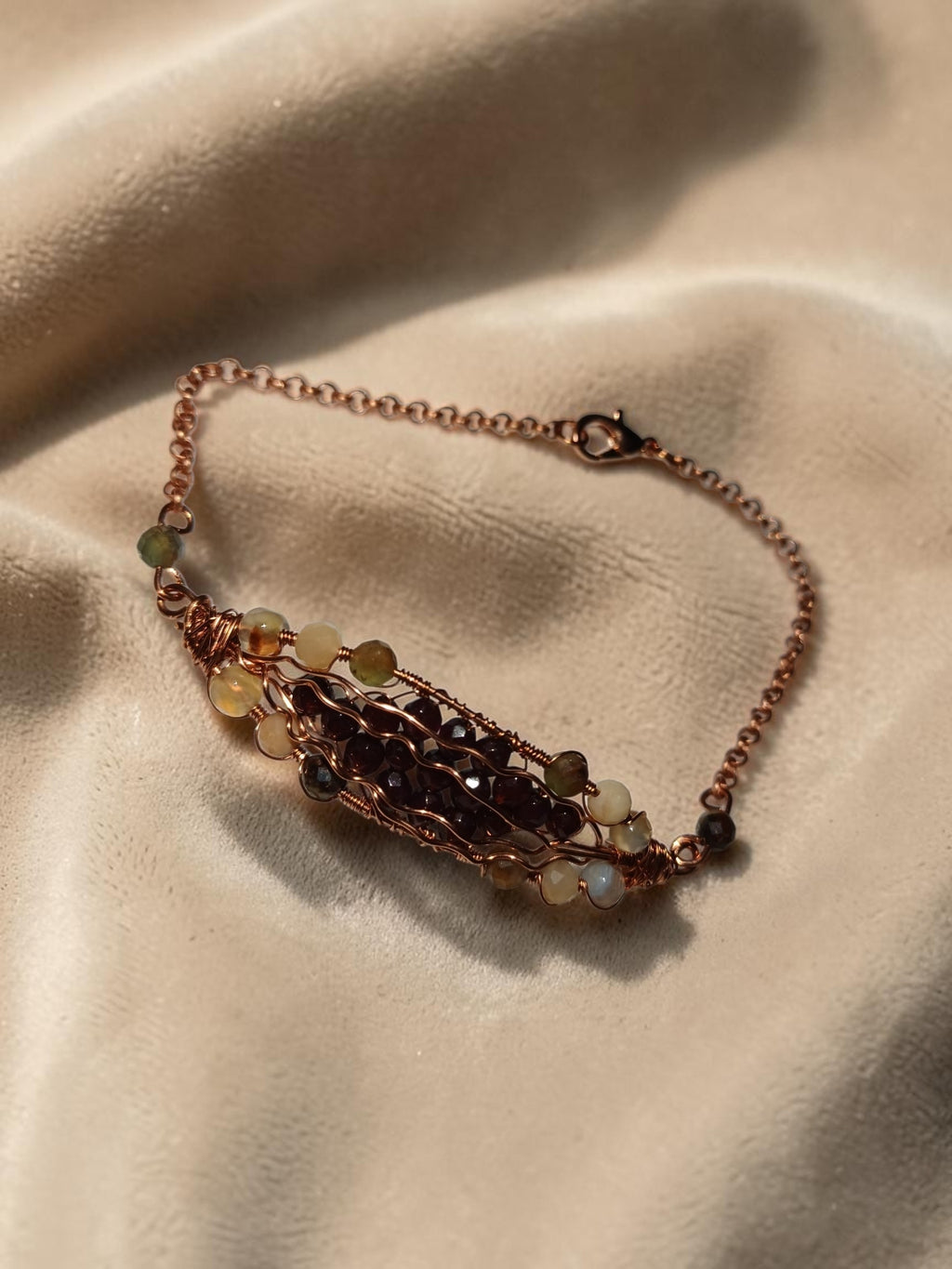 Handmade Copper Leaf Jewelry Set – Garnet & Agate (3-Piece)