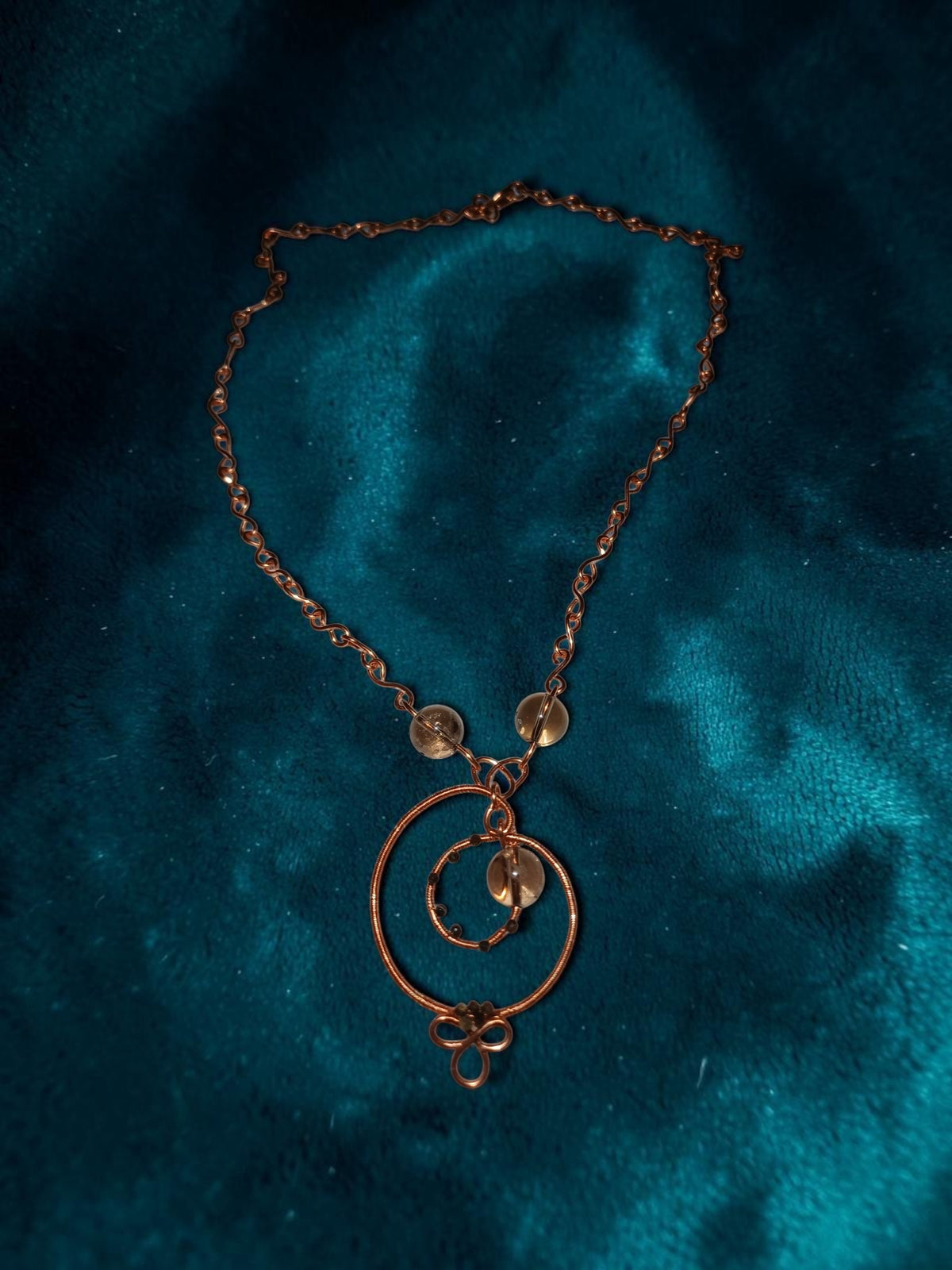Handmade Copper & Smoky Quartz Jewelry Set – Organic Wire Wrapped Statement Necklace & Earrings