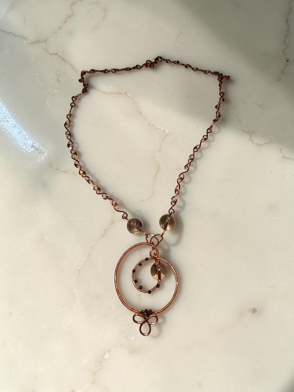 Handmade Copper & Smoky Quartz Jewelry Set – Organic Wire Wrapped Statement Necklace & Earrings