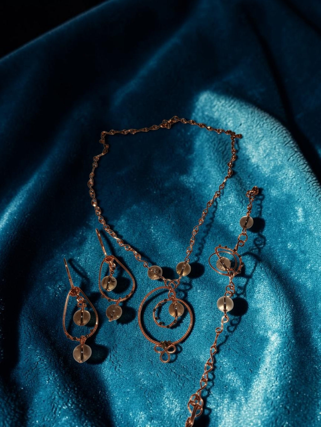 Handmade Copper & Smoky Quartz Jewelry Set – Organic Wire Wrapped Statement Necklace & Earrings