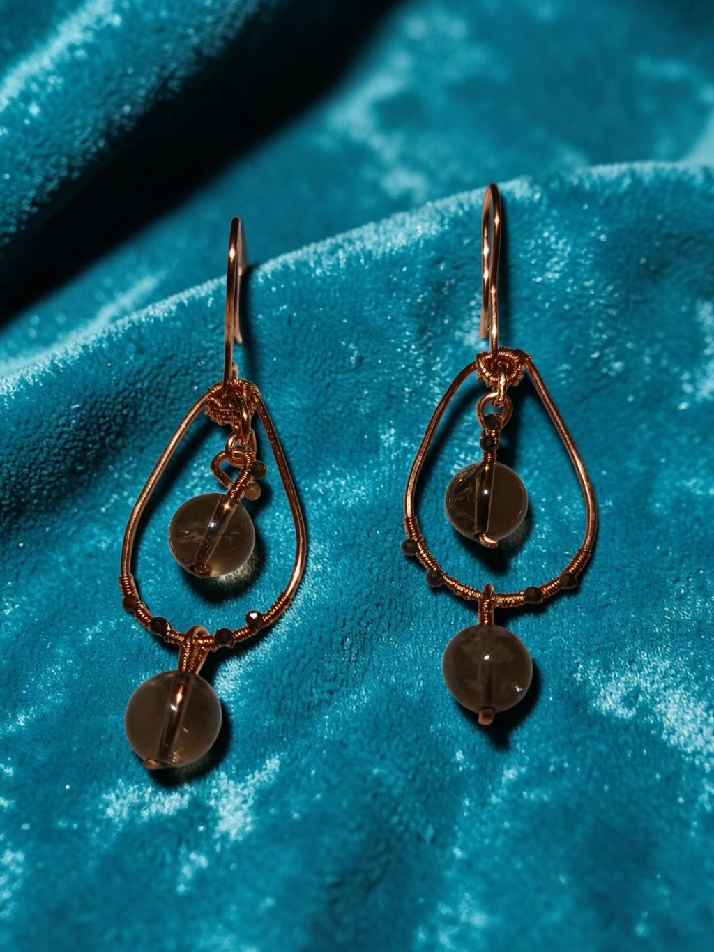 Handmade Copper & Smoky Quartz Jewelry Set – Organic Wire Wrapped Statement Necklace & Earrings