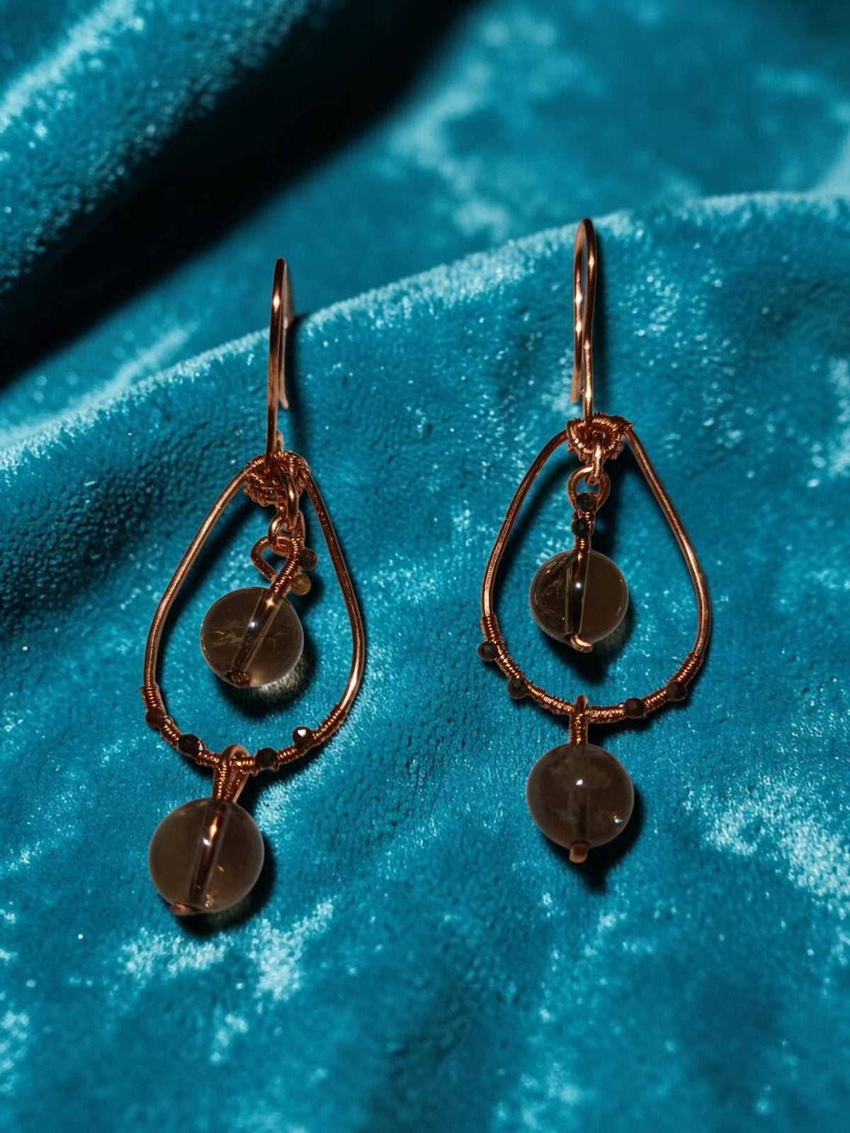 Handmade Copper & Smoky Quartz Jewelry Set – Organic Wire Wrapped Statement Necklace & Earrings
