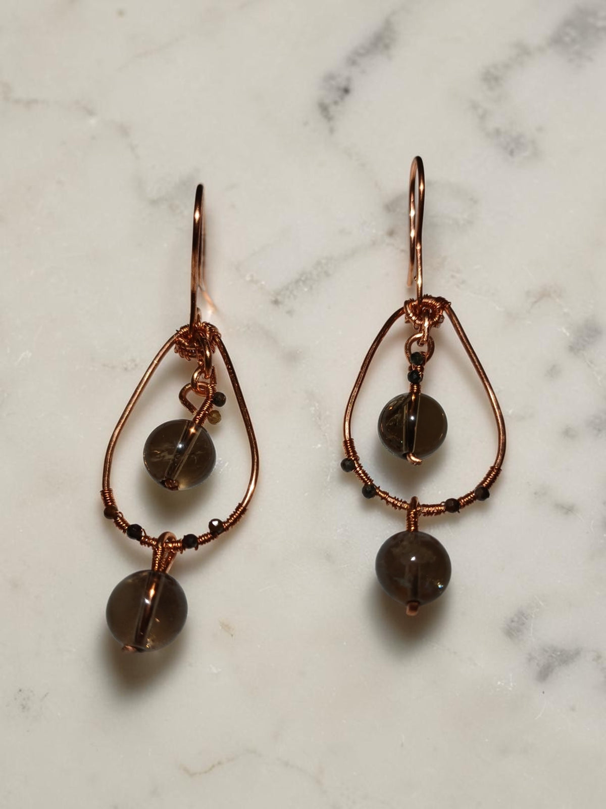 Handmade Copper & Smoky Quartz Jewelry Set – Organic Wire Wrapped Statement Necklace & Earrings