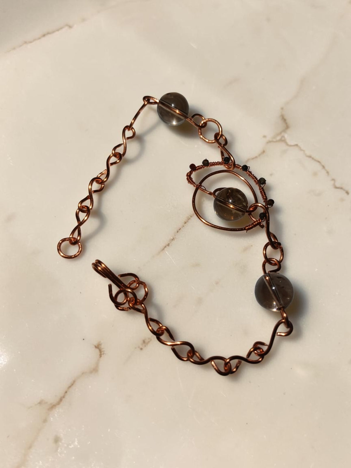Handmade Copper & Smoky Quartz Jewelry Set – Organic Wire Wrapped Statement Necklace & Earrings