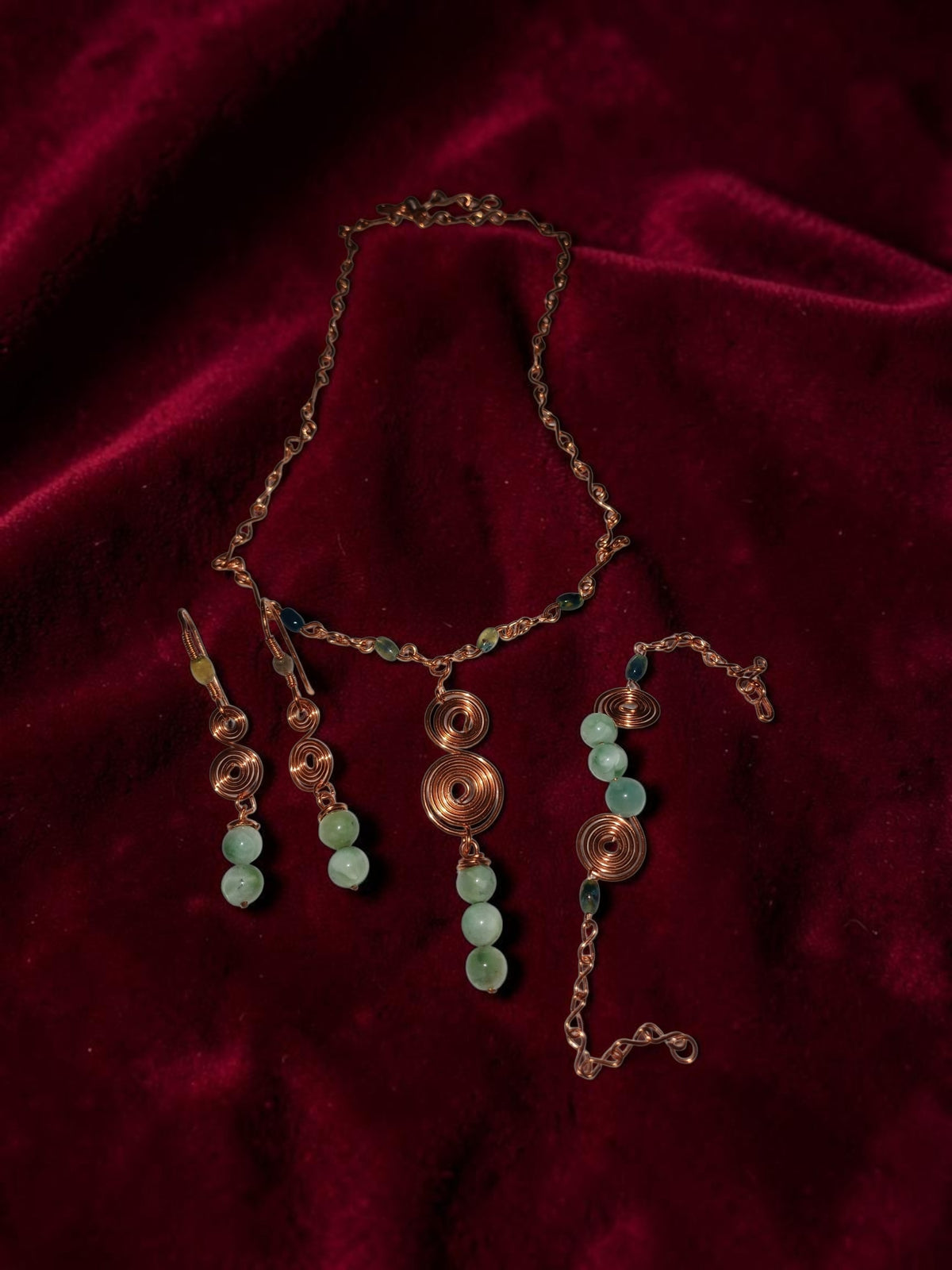 Handmade Copper Spiral Jewelry Set – Aquamarine & Agate (3-Piece)