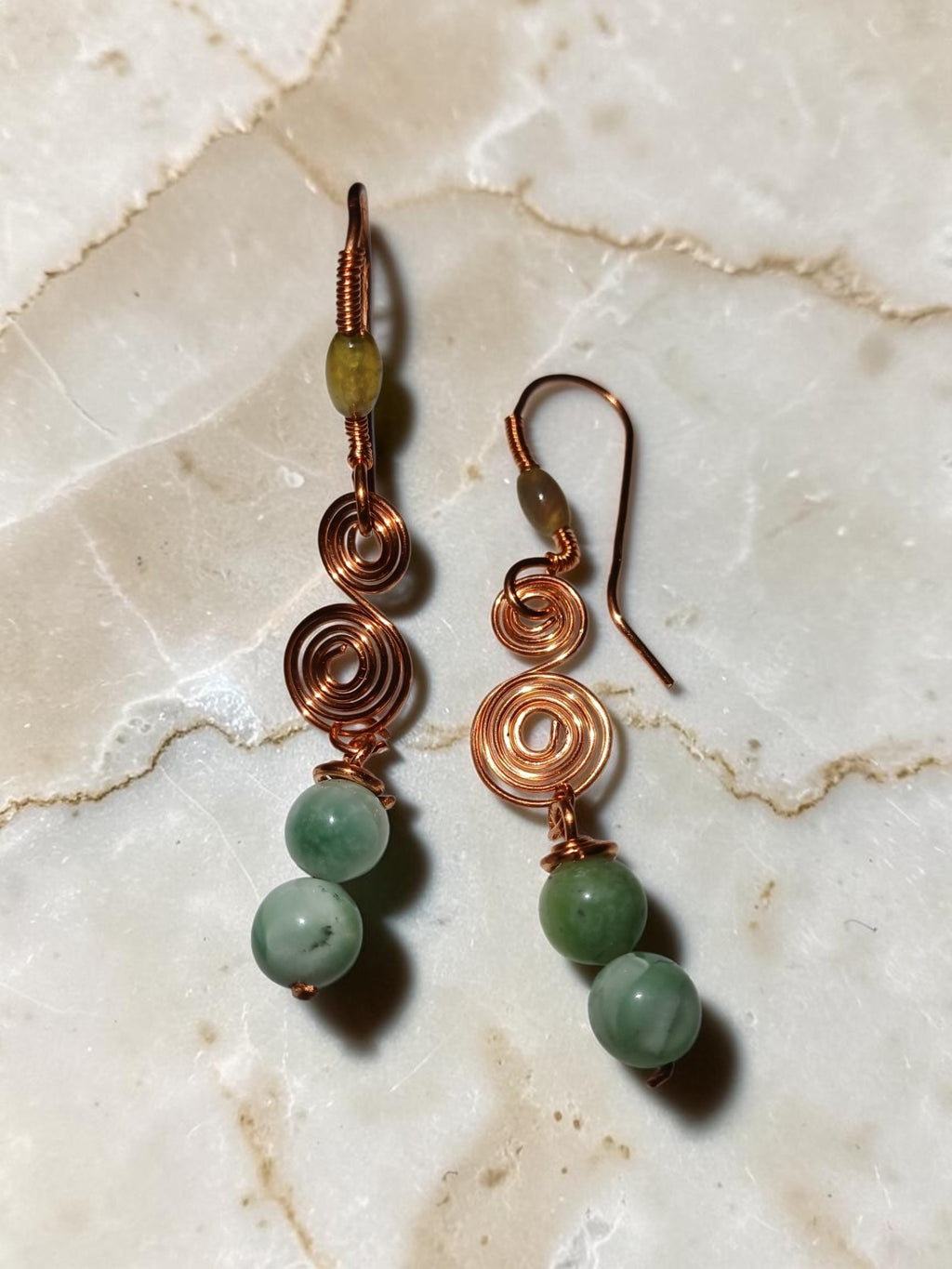 Handmade Copper Spiral Jewelry Set – Aquamarine & Agate (3-Piece)