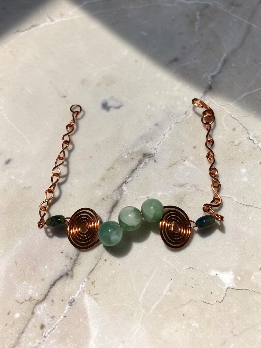 Handmade Copper Spiral Jewelry Set – Aquamarine & Agate (3-Piece)