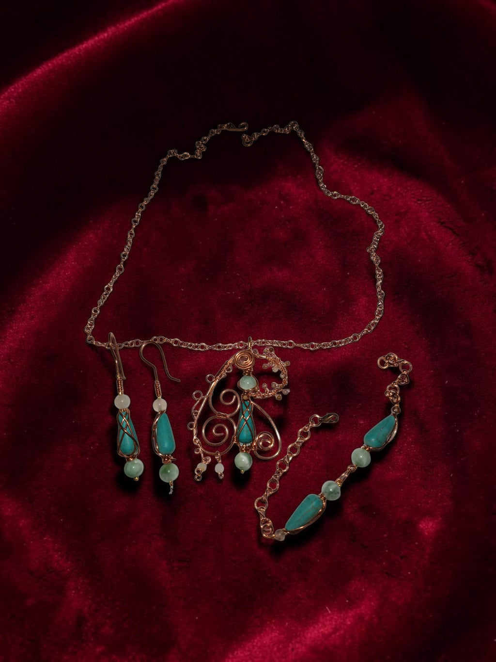 Handmade Copper Jewelry Set – Turquoise, Aquamarine & Agate